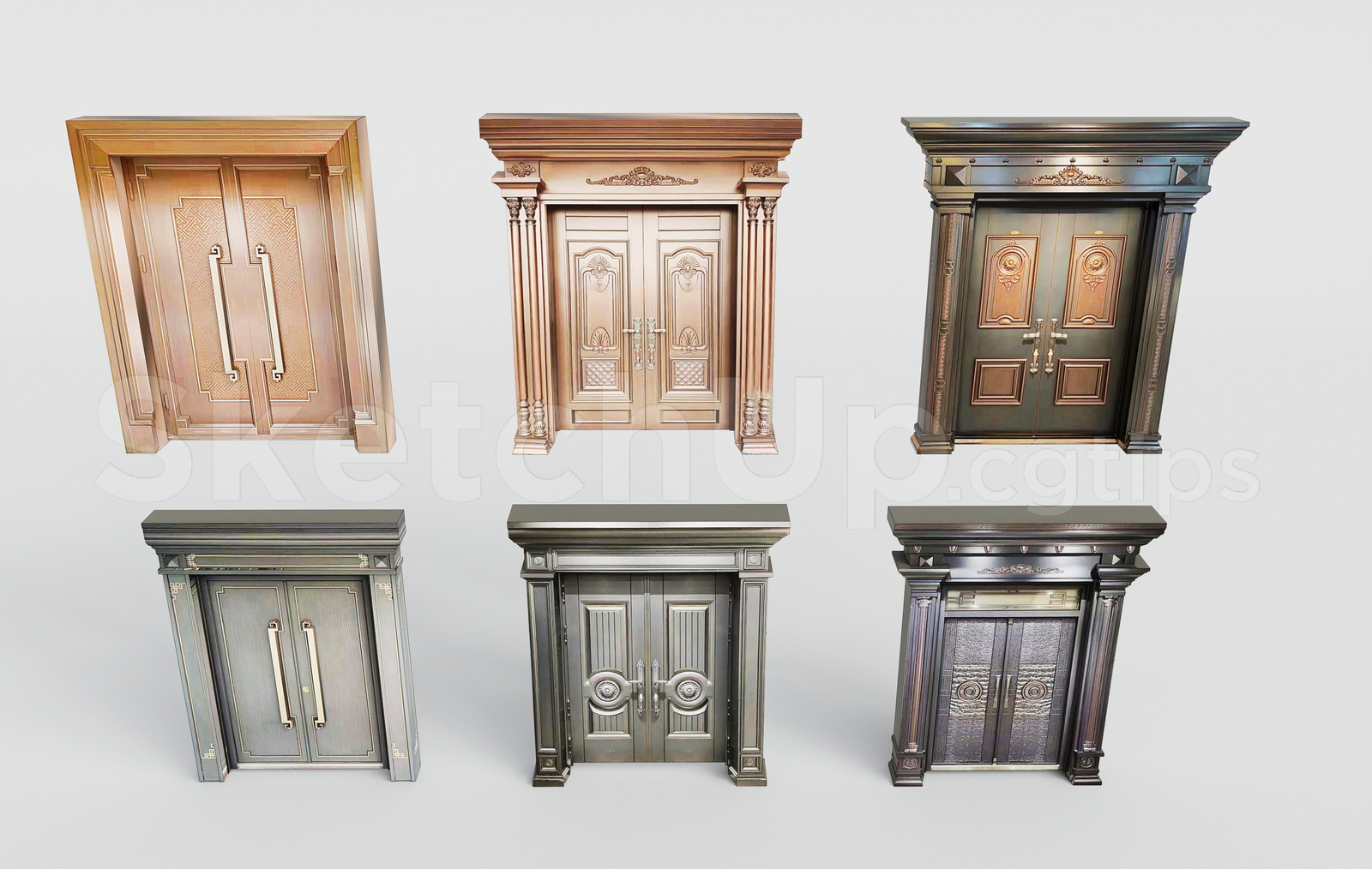 21643. Luxury Bronze Main Entrance Door Collection Sketchup Model Download (1)