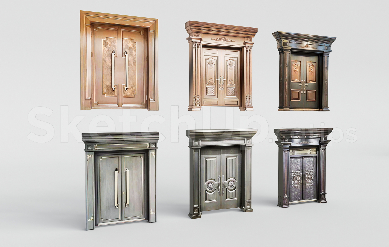 21643. Luxury Bronze Main Entrance Door Collection Sketchup Model Download (2)