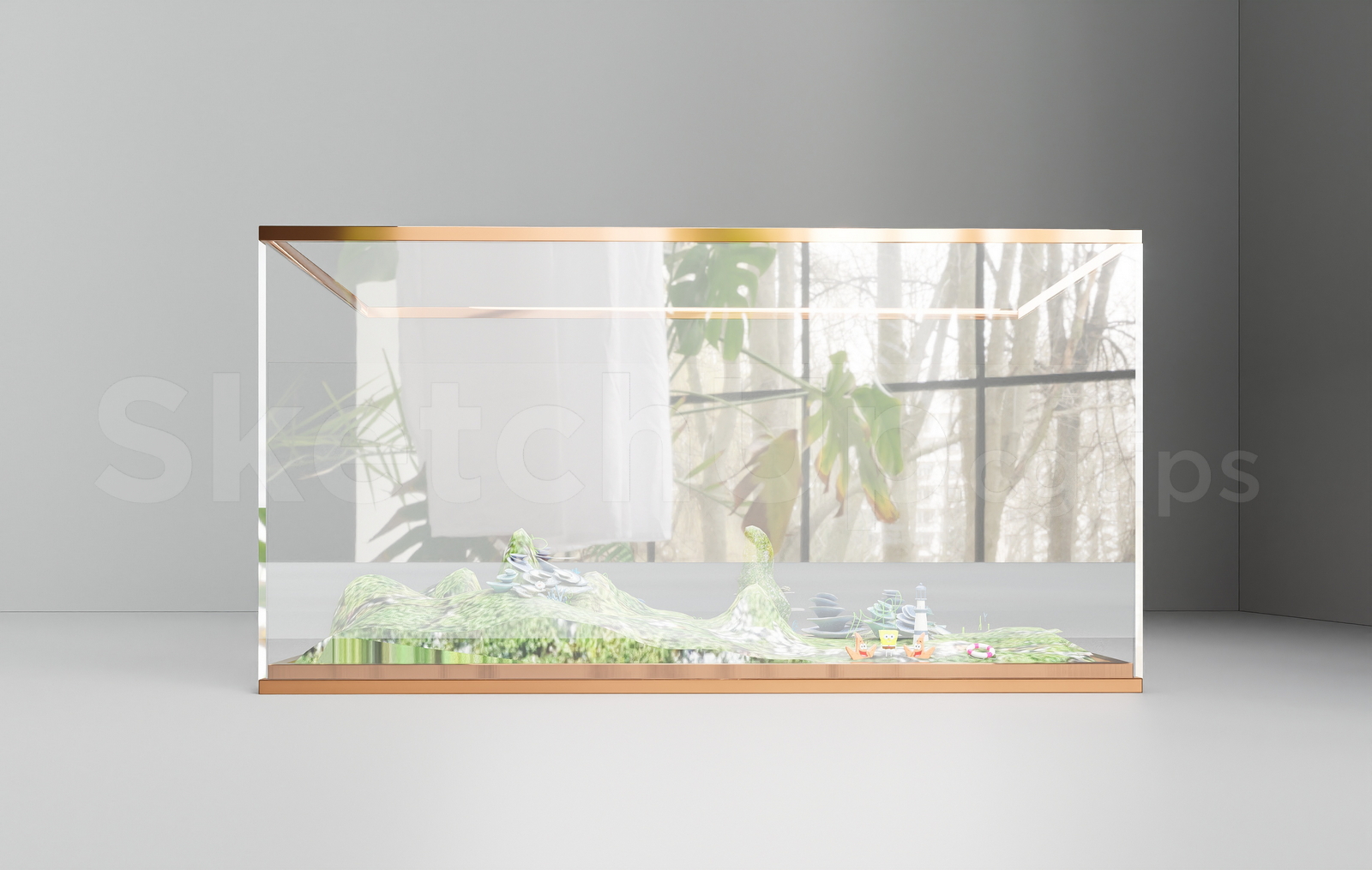 21644. Modern Aquascape Glass Aquarium 3d Model Sketchup Free Download (1)
