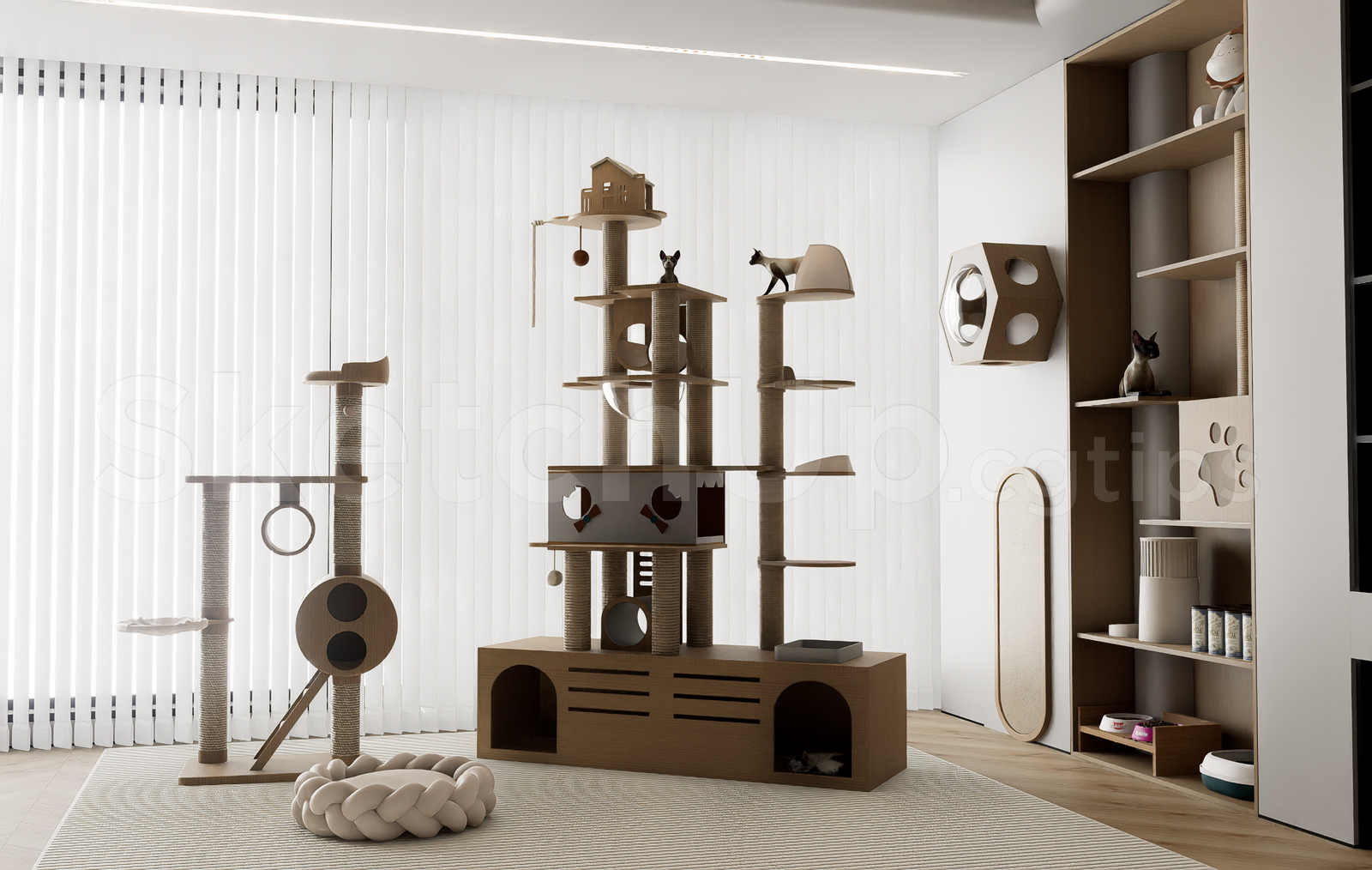 21646. Modern Pet Corner Room Interior With Cat Tree 3d Sketchup Model Download (2)