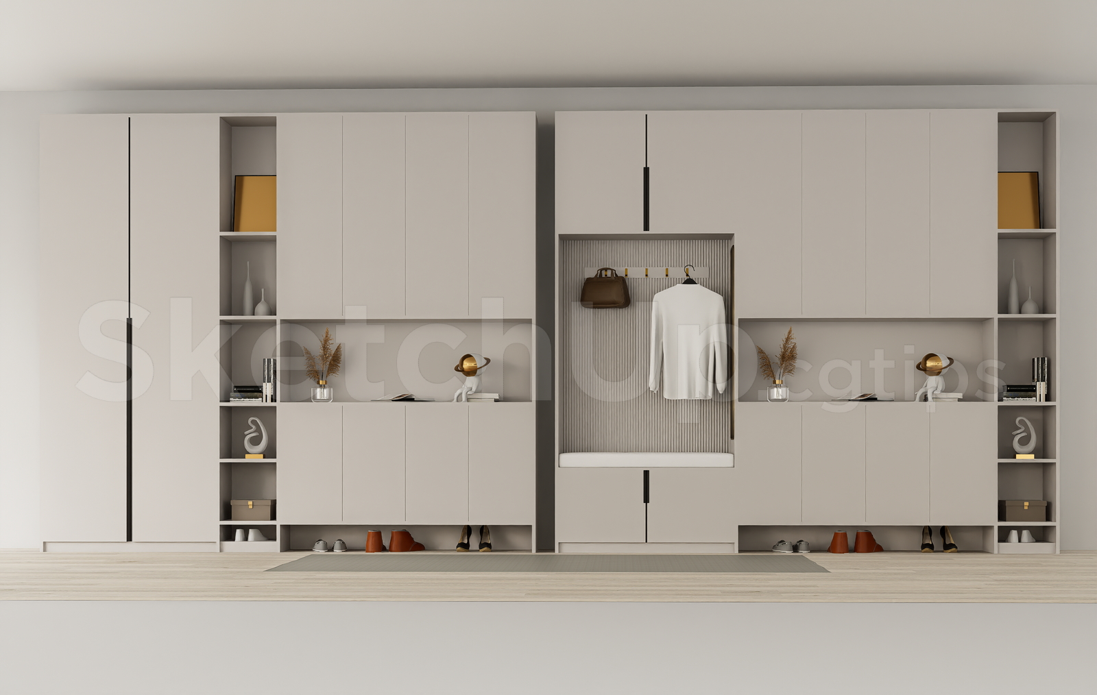 21647. Modern Minimalist Entryway Shoe Cabinet And Wardrobe 3d Model Sketchup Download (1)