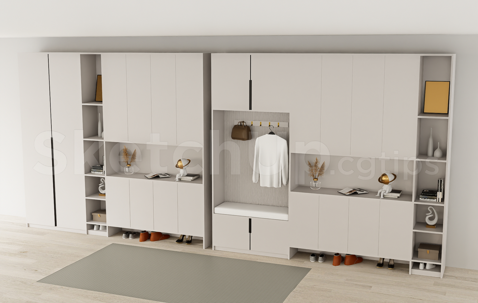21647. Modern Minimalist Entryway Shoe Cabinet And Wardrobe 3d Model Sketchup Download (2)