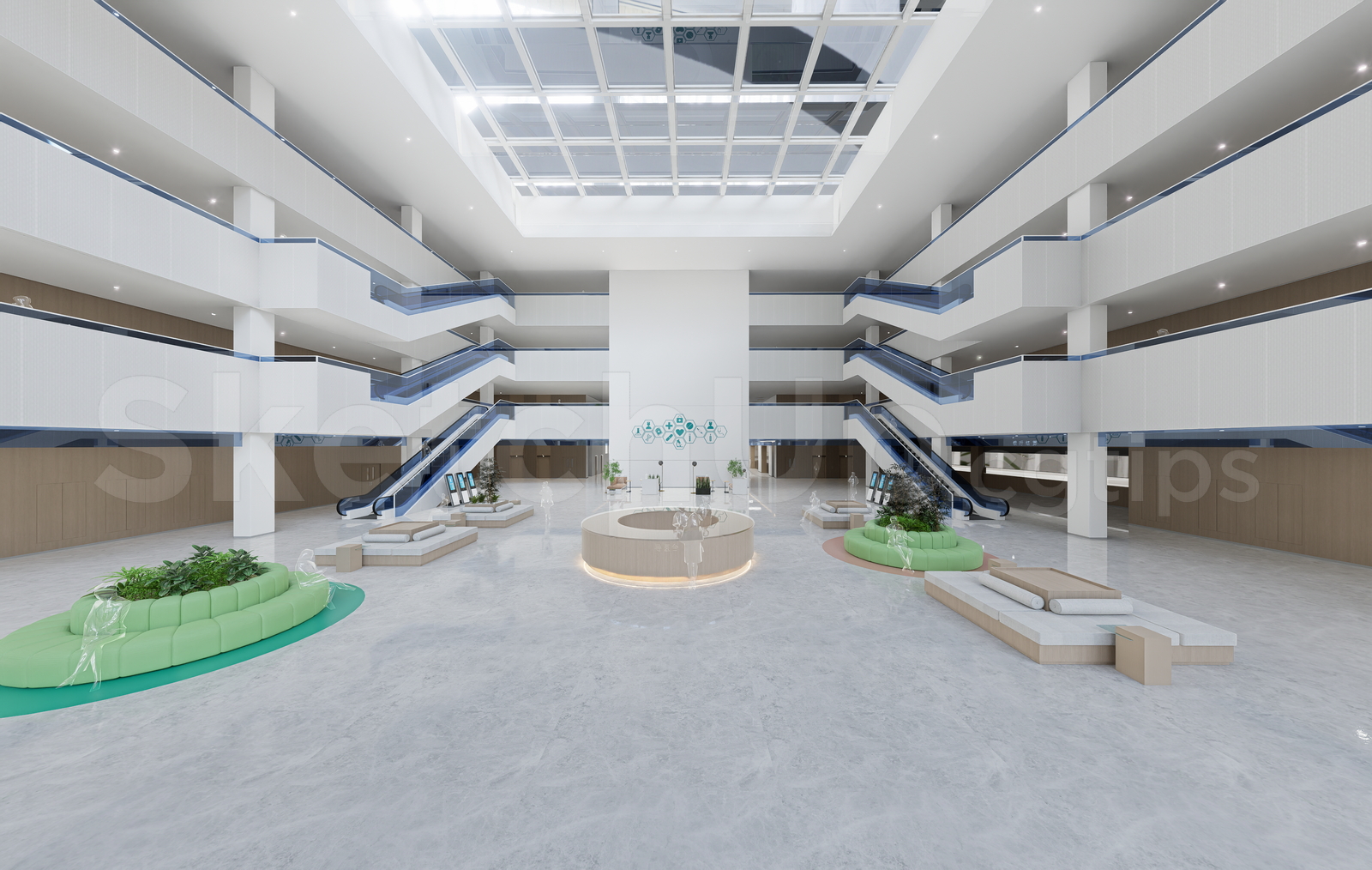 21649. Contemporary Hospital Lobby And Escalator Interior 3d Model Sketchup Download (1)
