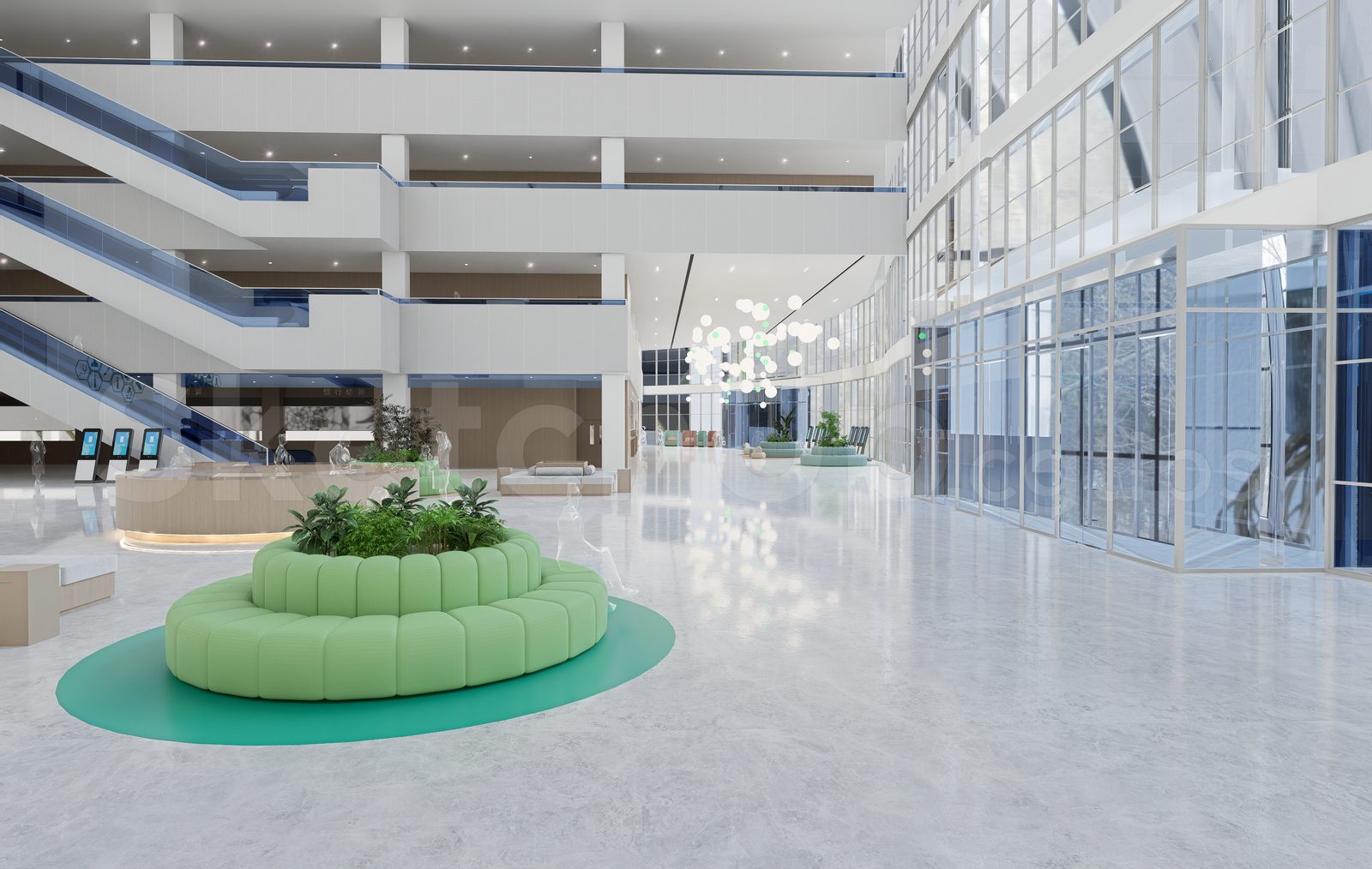 21649. Contemporary Hospital Lobby And Escalator Interior 3d Model Sketchup Download (2)