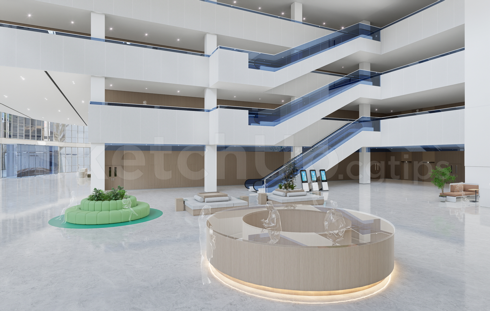 21649. Contemporary Hospital Lobby And Escalator Interior 3d Model Sketchup Download (3)