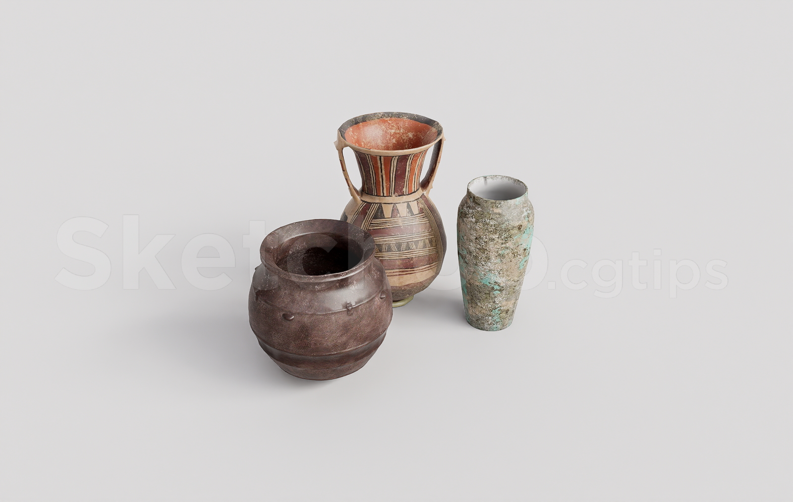 21650. Ancient Pottery Pots And Ceramic Vases Set - Sketchup 3d Model Download (1)