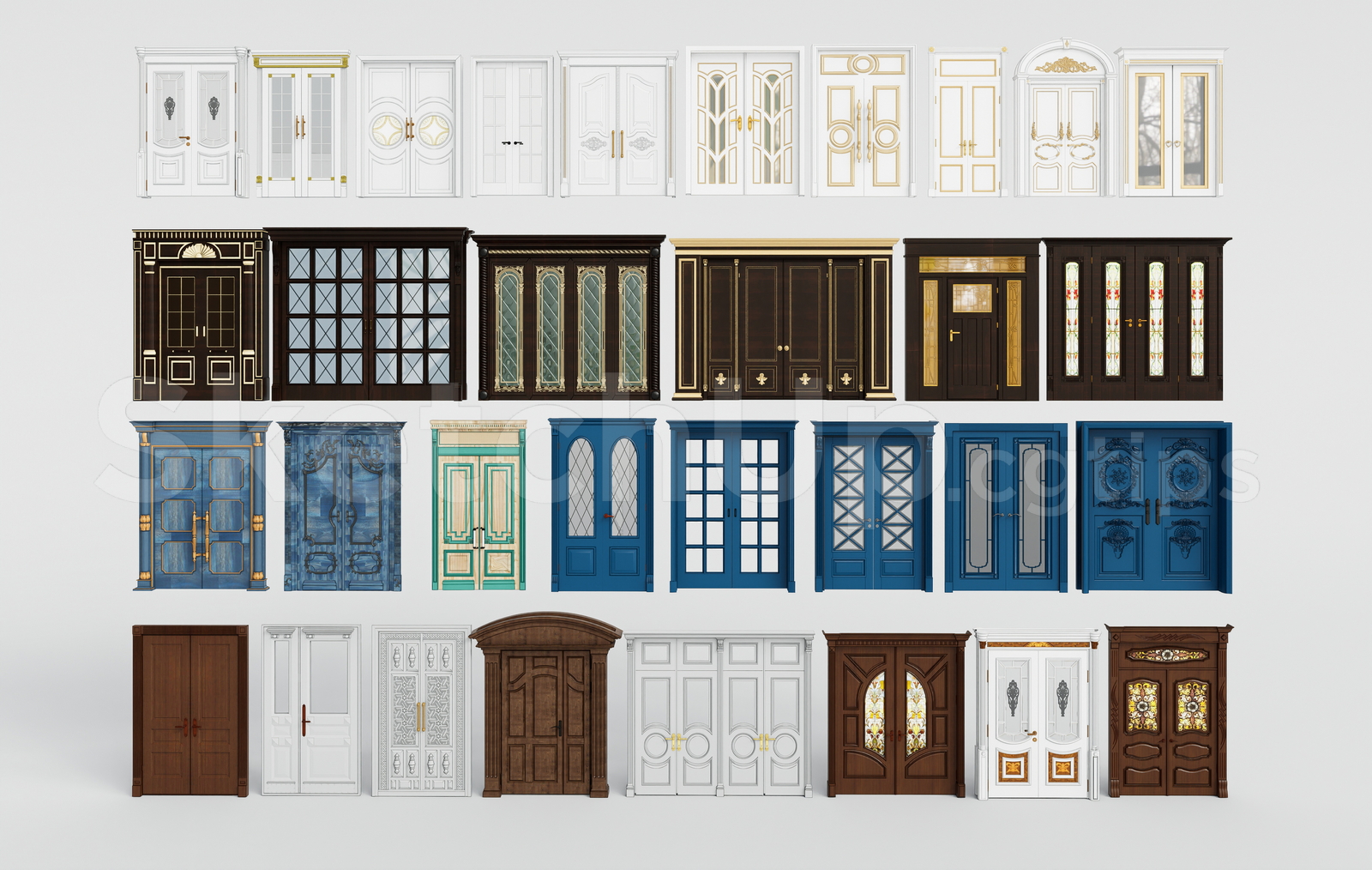 21652. 3d Interior Wooden Doors And Luxury Entrance Doors Set Sketchup Model Download (1)