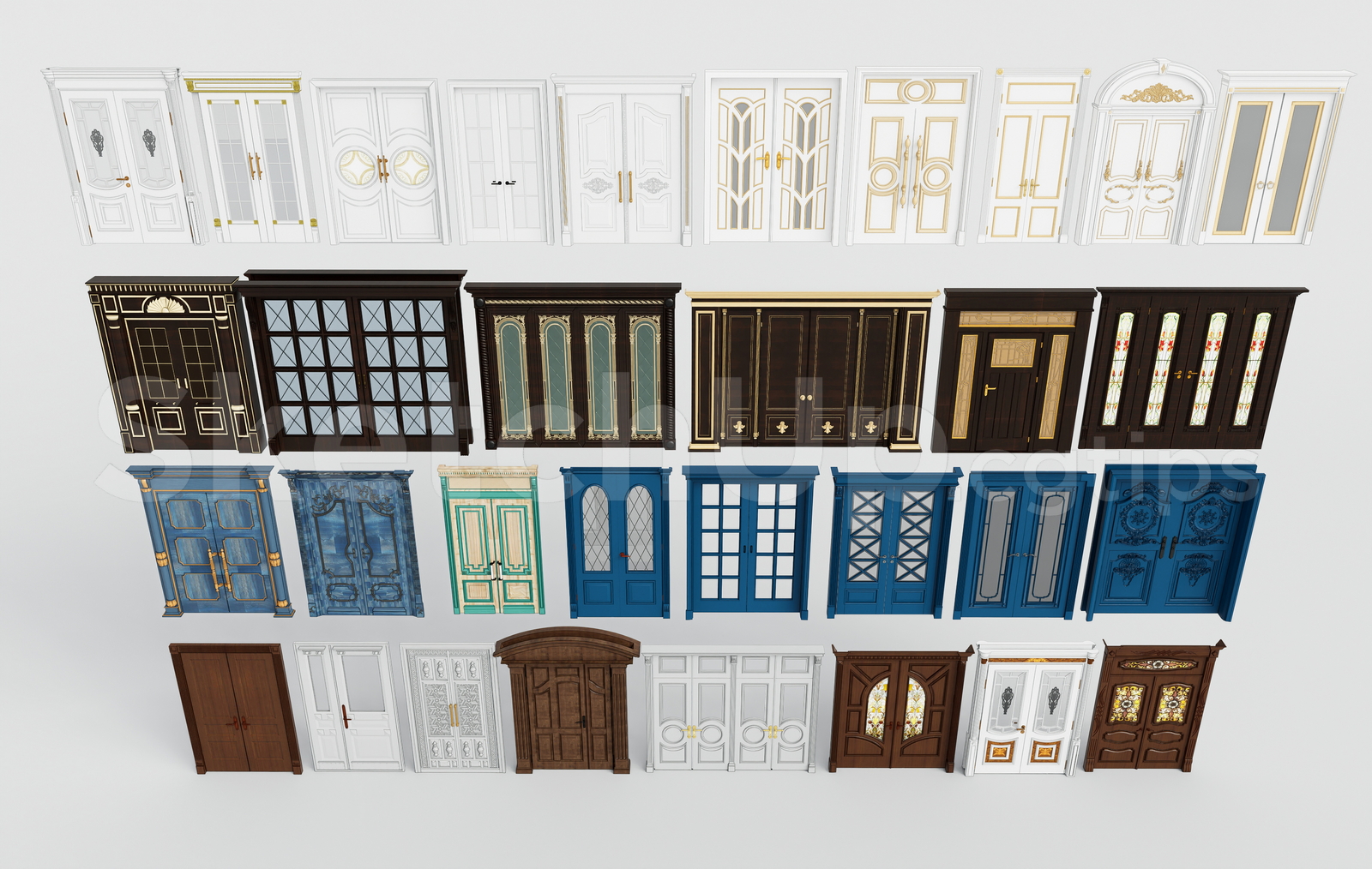 21652. 3d Interior Wooden Doors And Luxury Entrance Doors Set Sketchup Model Download (2)