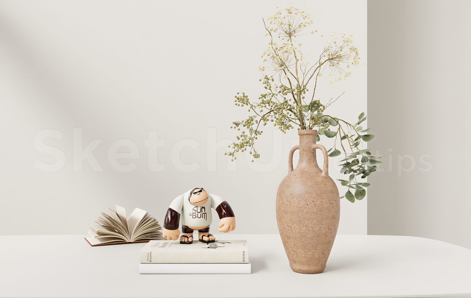 21653. Modern Aesthetic Tabletop Decor Set With Ceramic Vase - Sketchup 3d Model Download (1)