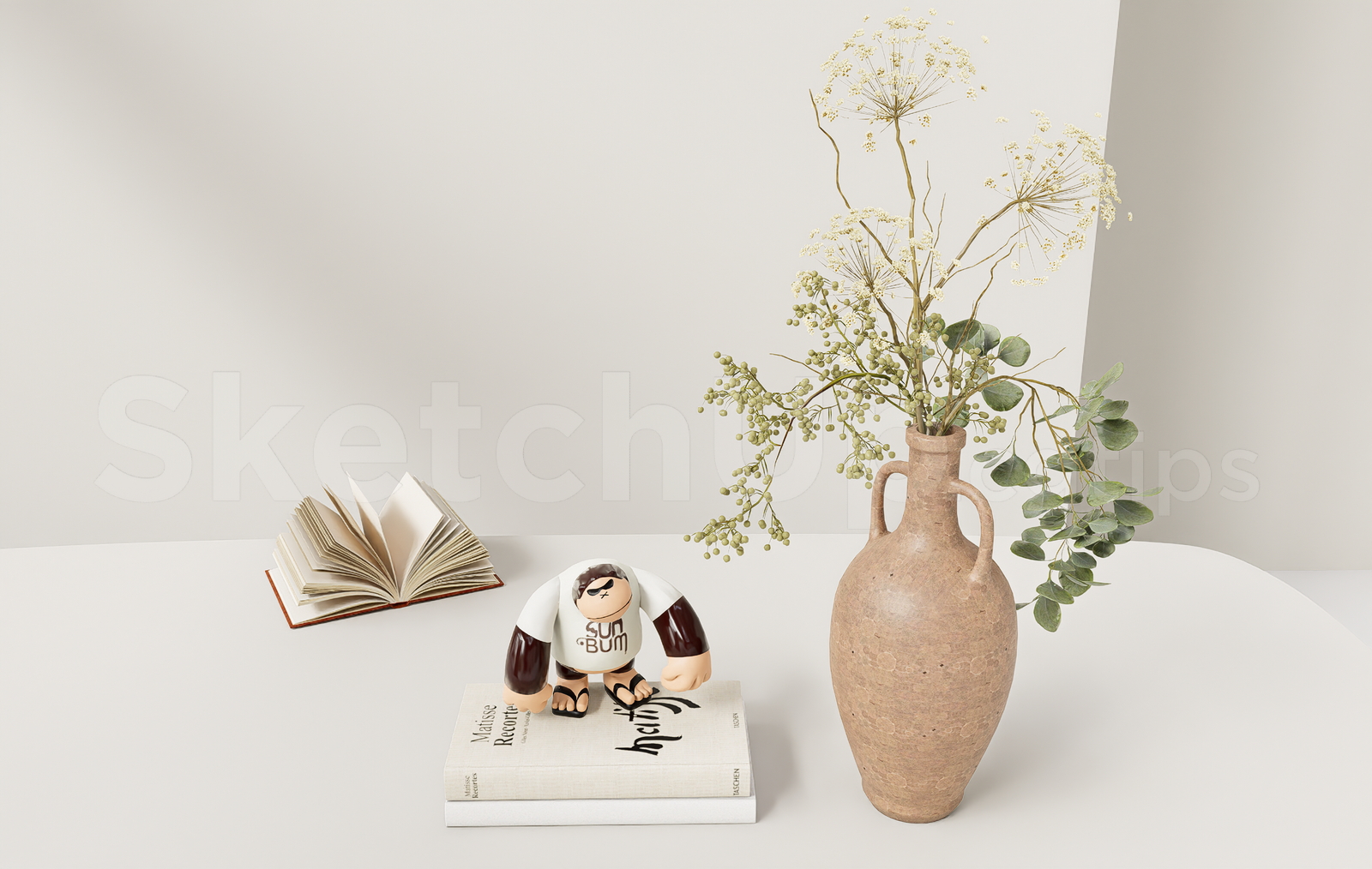 21653. Modern Aesthetic Tabletop Decor Set With Ceramic Vase - Sketchup 3d Model Download (2)