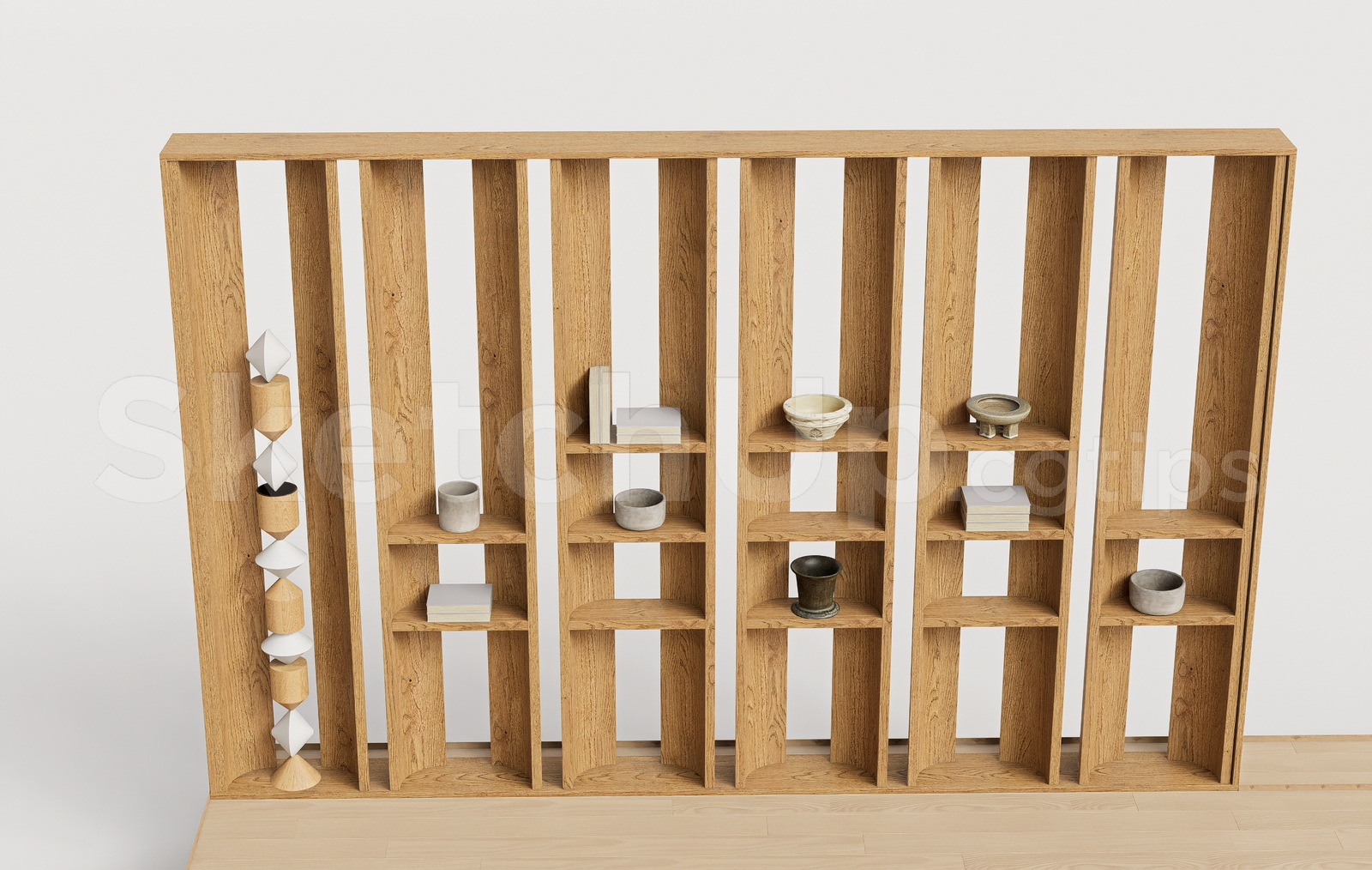 21654. Minimalist Wooden Bookshelf And Partition Screen Collection Sketchup Model Download (1)