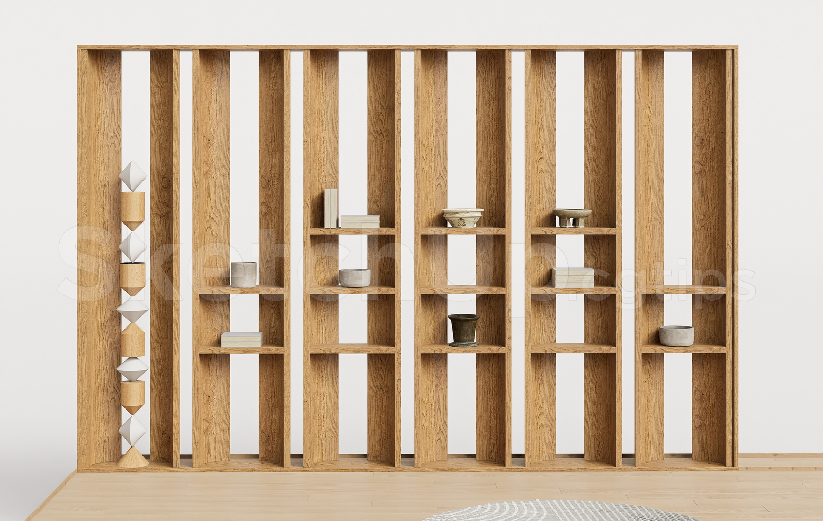 21654. Minimalist Wooden Bookshelf And Partition Screen Collection Sketchup Model Download (2)