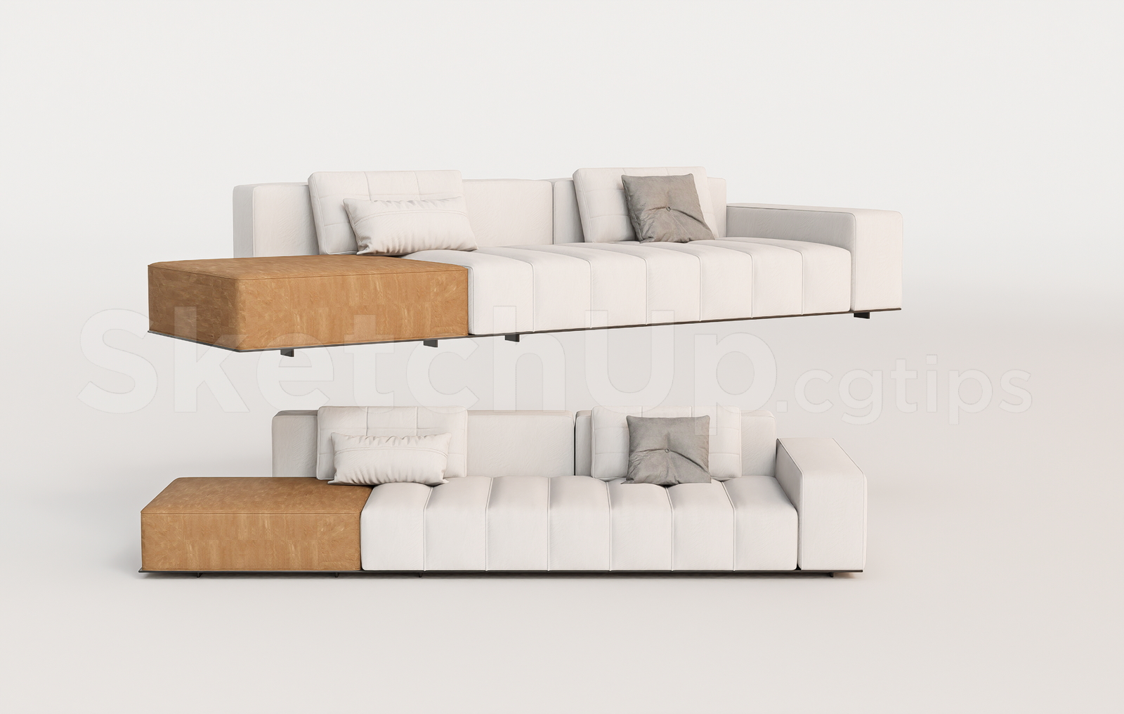21656. Modern Fabric And Leather Modular Sofa - Sketchup 3d Model Download (1)