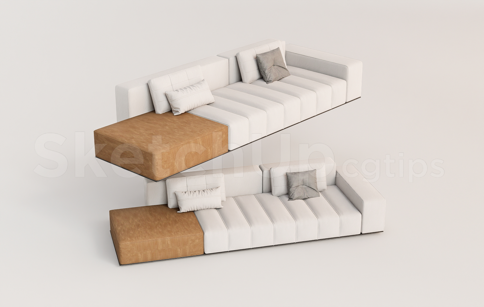 21656. Modern Fabric And Leather Modular Sofa - Sketchup 3d Model Download (2)
