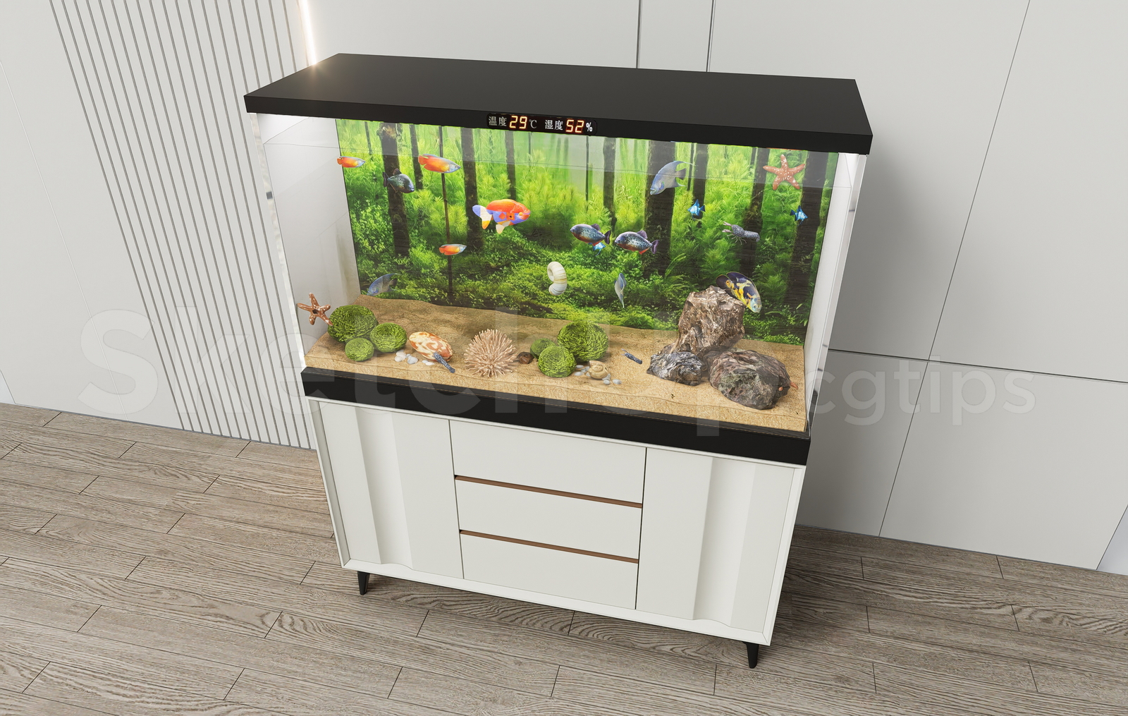 21659. Minimalist Aquarium Cabinet Unit Sketchup 3d Model Download (2)