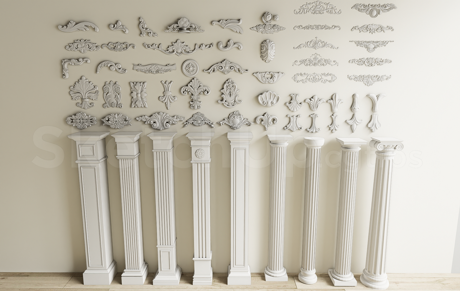 21662. Classic Columns And Carved Molding Ornaments Collection Sketchup 3d Model Download (2)