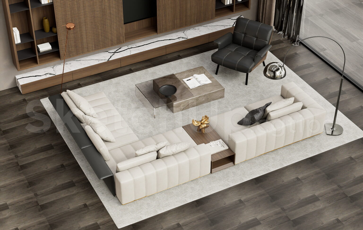 21663. Modern Luxury Living Room Sofa Set SketchUp 3D Model Free Download