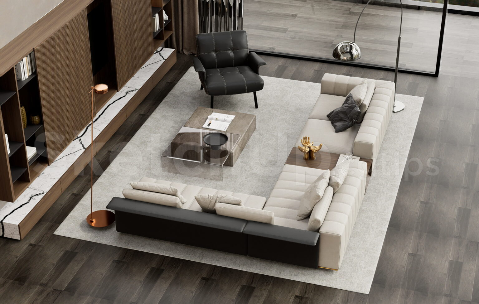 21663. Modern Luxury Living Room Sofa Set SketchUp 3D Model Free Download