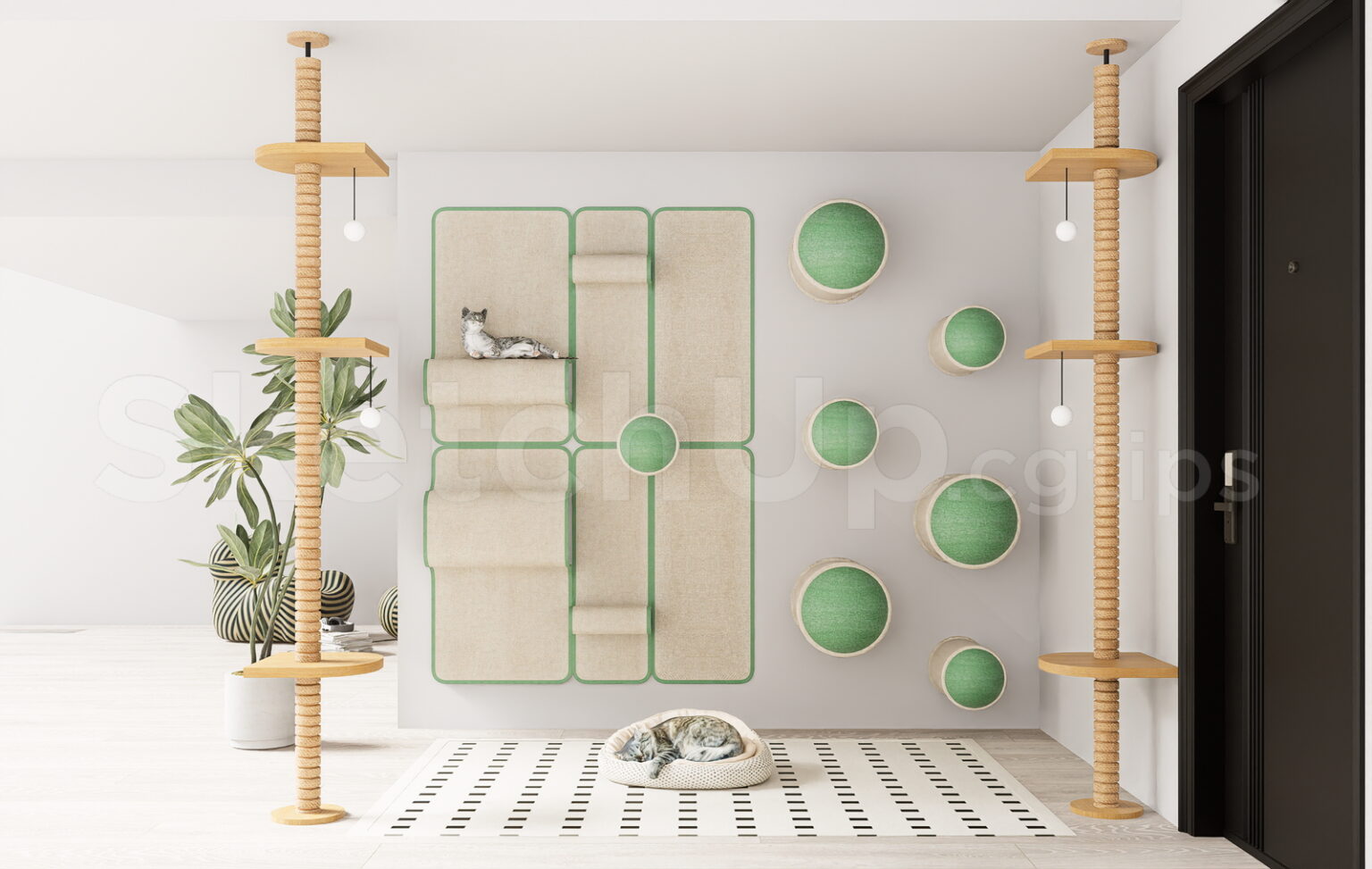 21667. Modern Wall-Mounted Cat Tree and Playground SketchUp Model Download