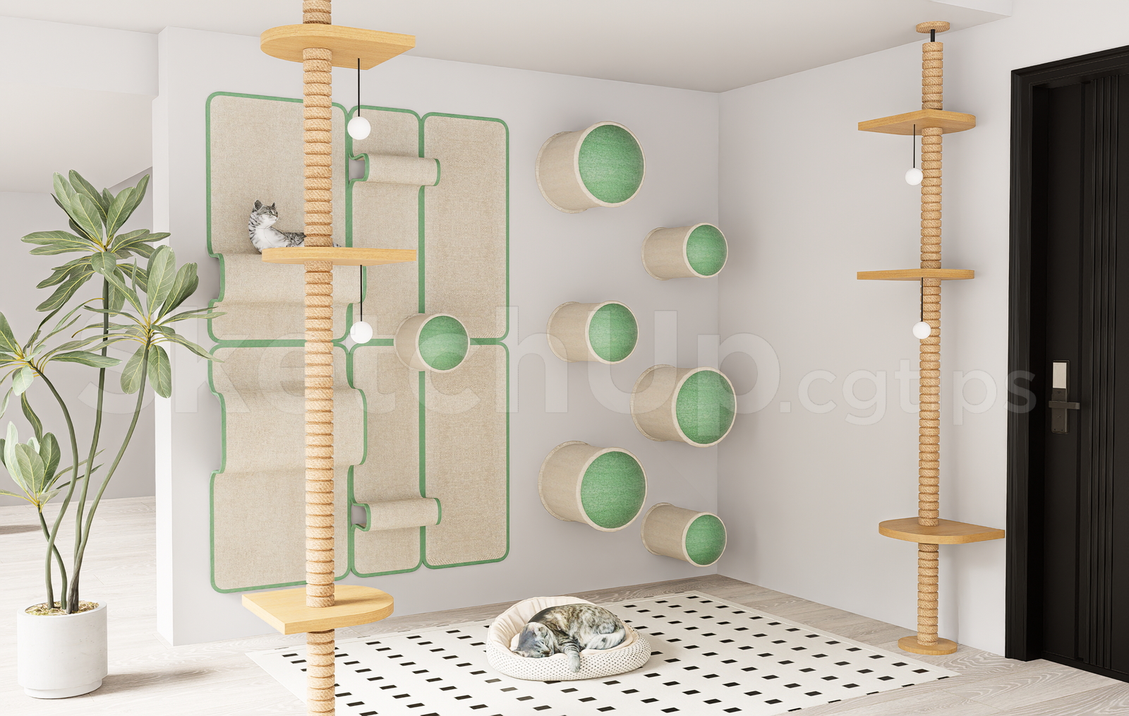 21667. Modern Wall-mounted Cat Tree And Playground Sketchup Model Download (2)