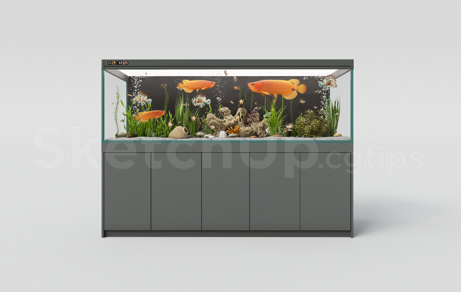 21669. Contemporary Fish Tank With Wooden Cabinet Sketchup Model Download (1)