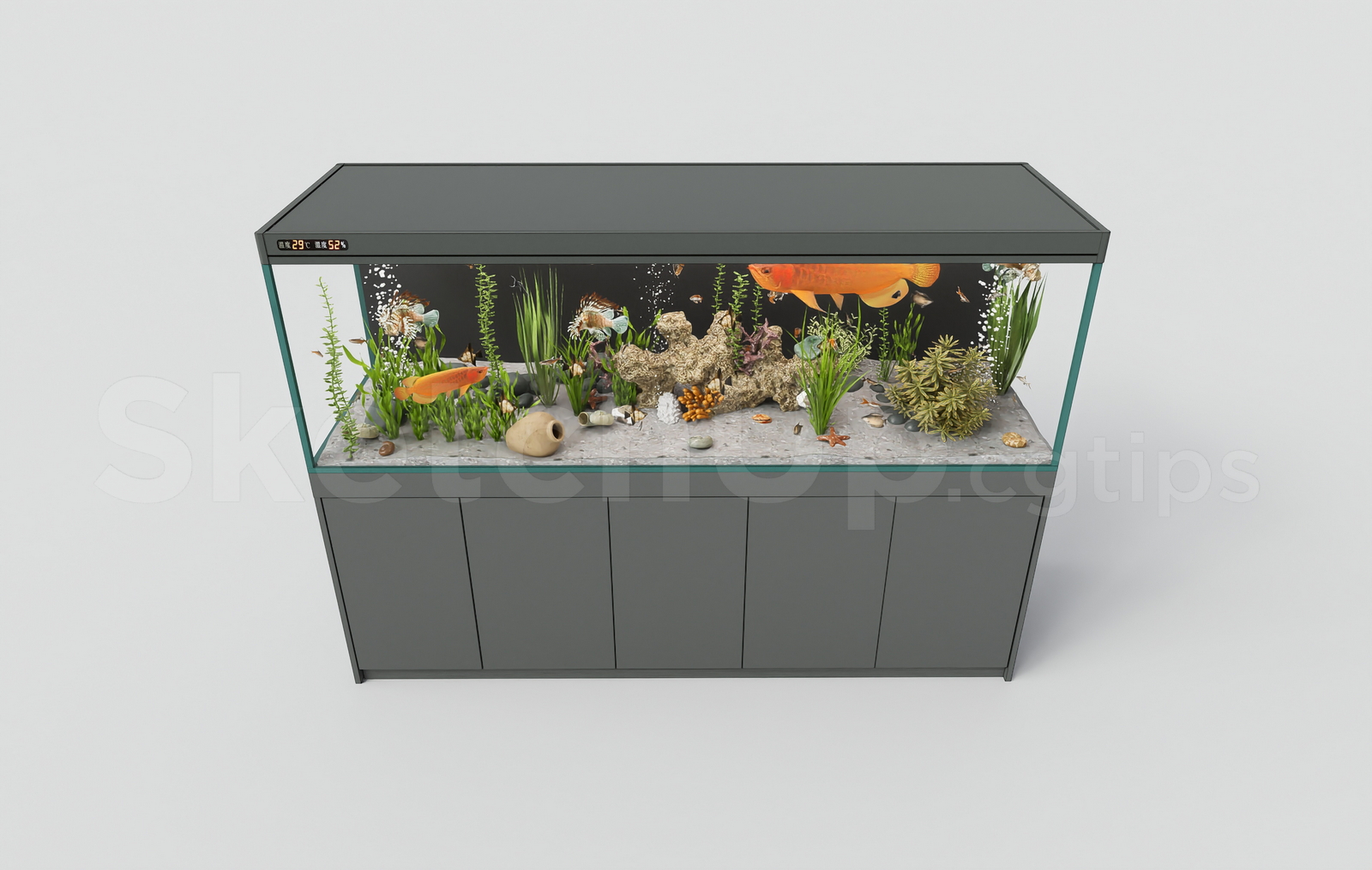 21669. Contemporary Fish Tank With Wooden Cabinet Sketchup Model Download (2)