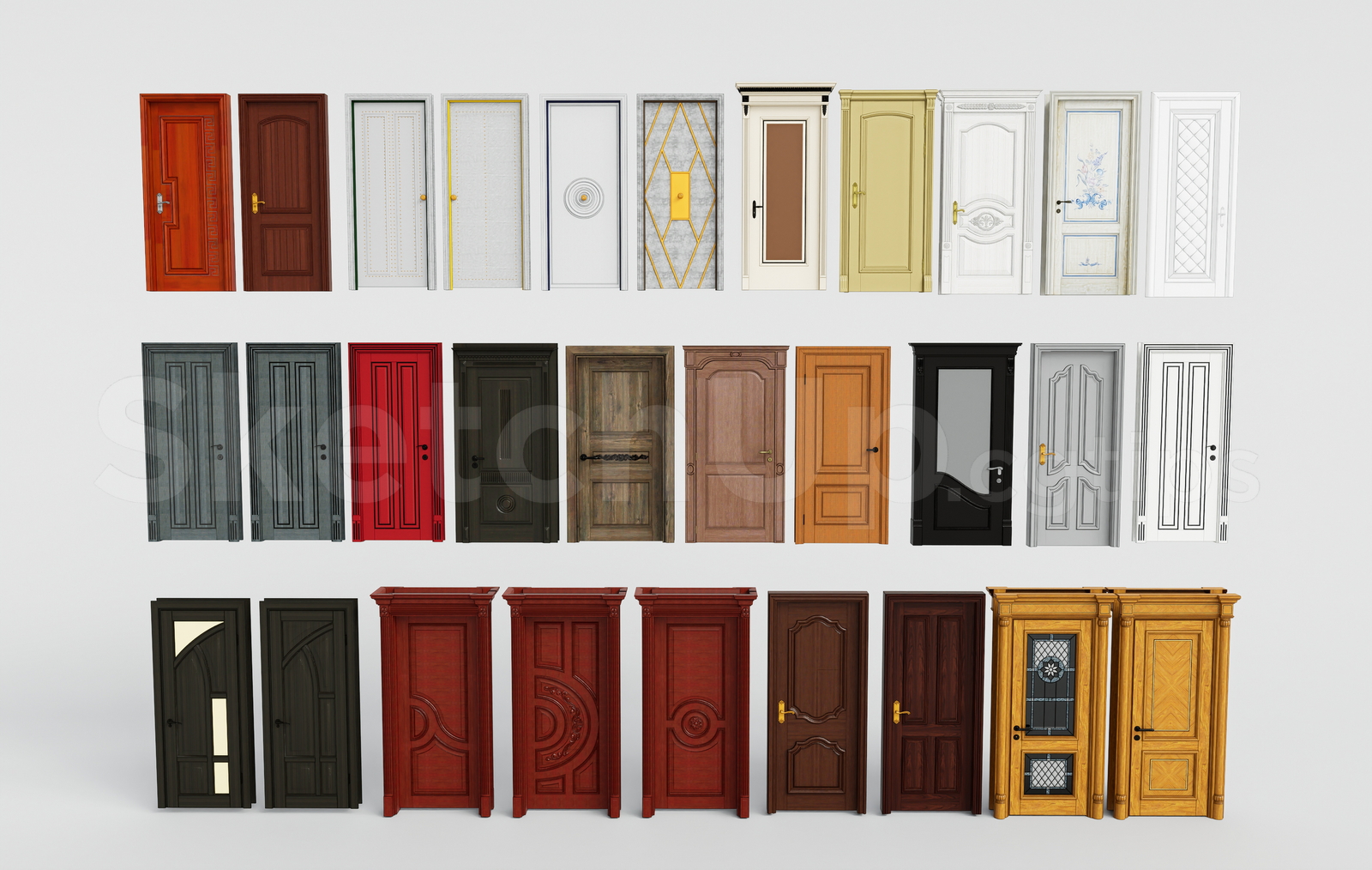 21672. Modern And Classic Wooden Door Collection Sketchup 3d Models Download (1)