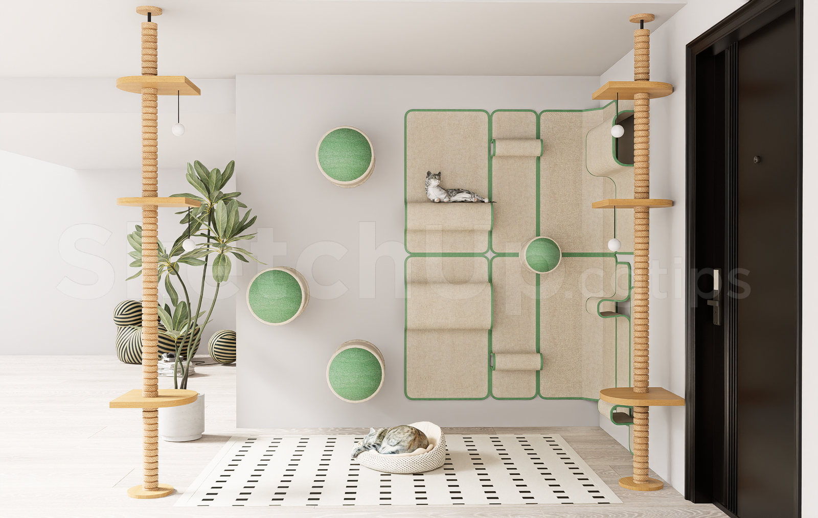 21674. Modular Pet Furniture Cat Wall Shelves And Climbing Tree Sketchup Model Download (2)