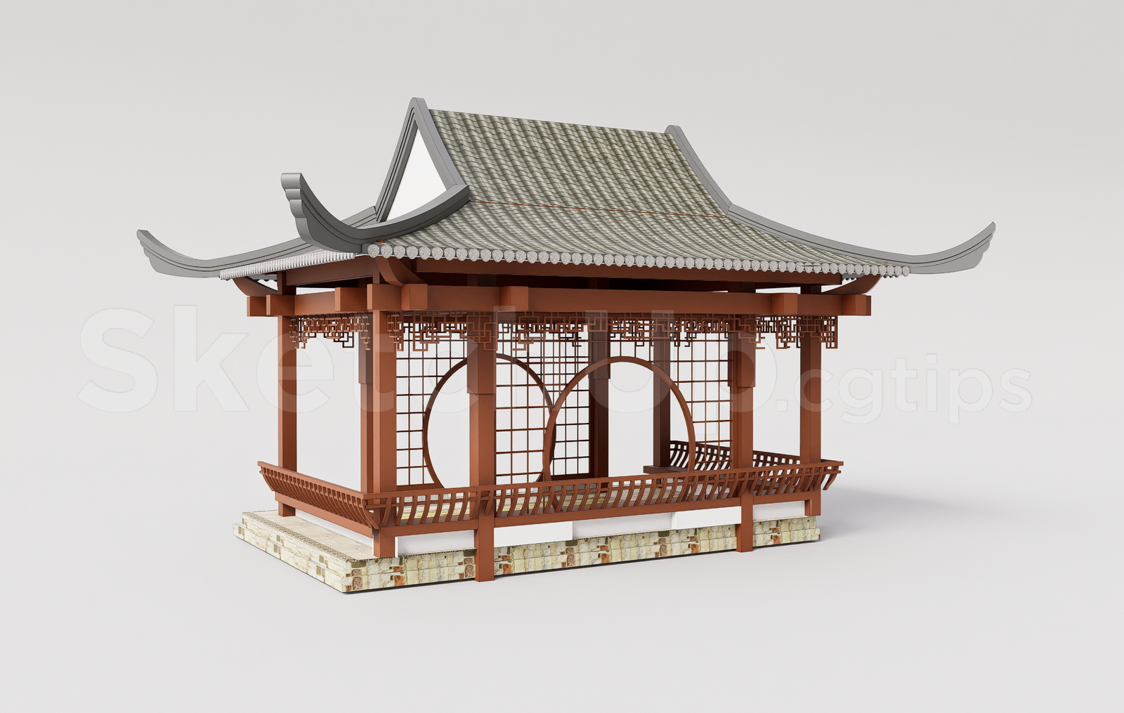 21677. Traditional Chinese Wooden Garden Pavilion 3d Model Sketchup Download