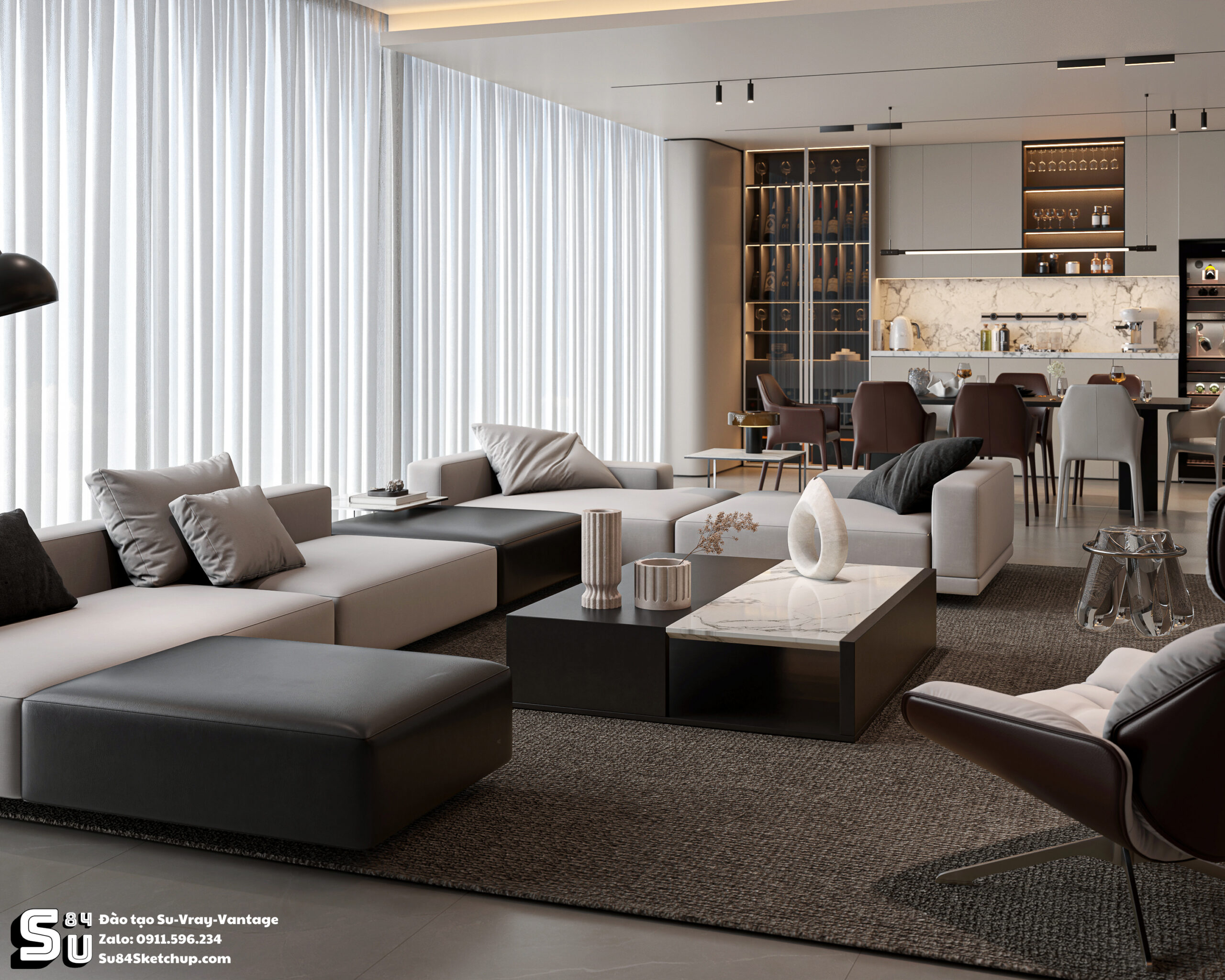 21678. Free Sketchup Living Room -kitchen Interior Model Download By Tran Nam (2)