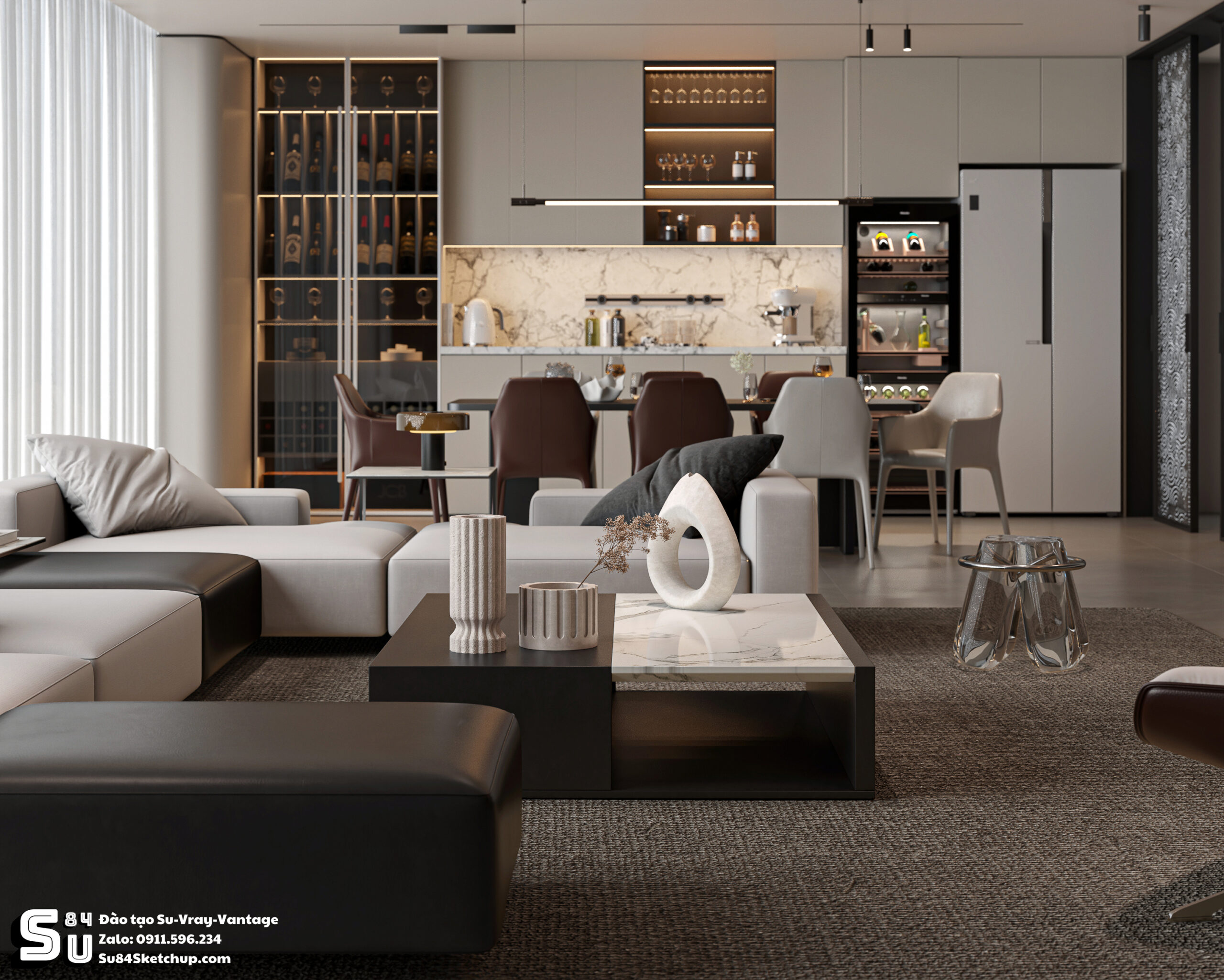 21678. Free Sketchup Living Room -kitchen Interior Model Download By Tran Nam (3)