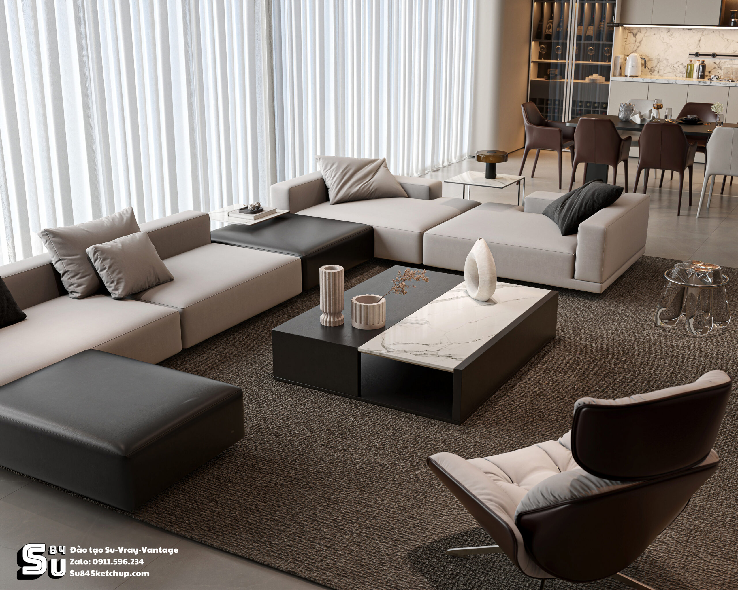 21678. Free Sketchup Living Room -kitchen Interior Model Download By Tran Nam (4)