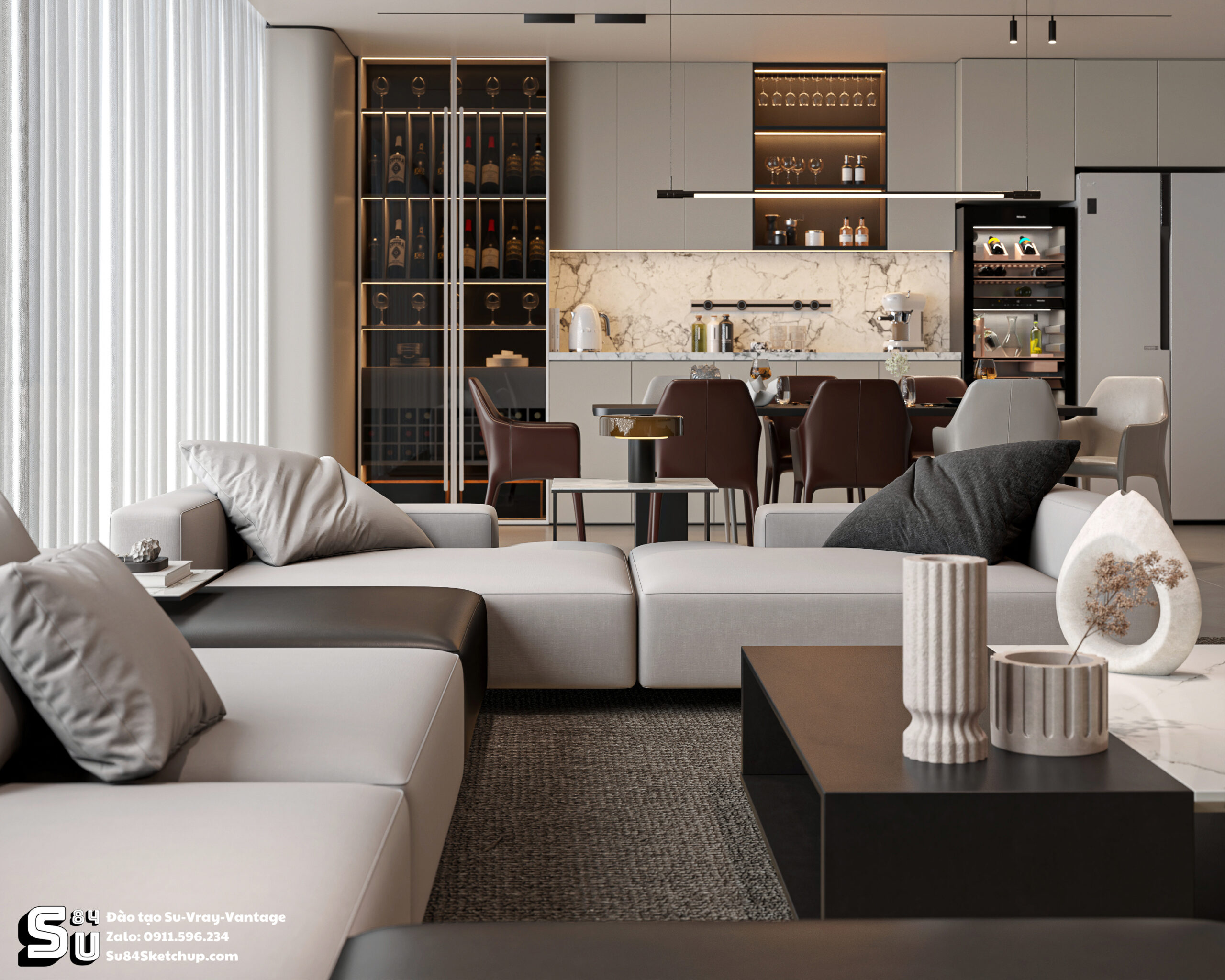 21678. Free Sketchup Living Room -kitchen Interior Model Download By Tran Nam (5)