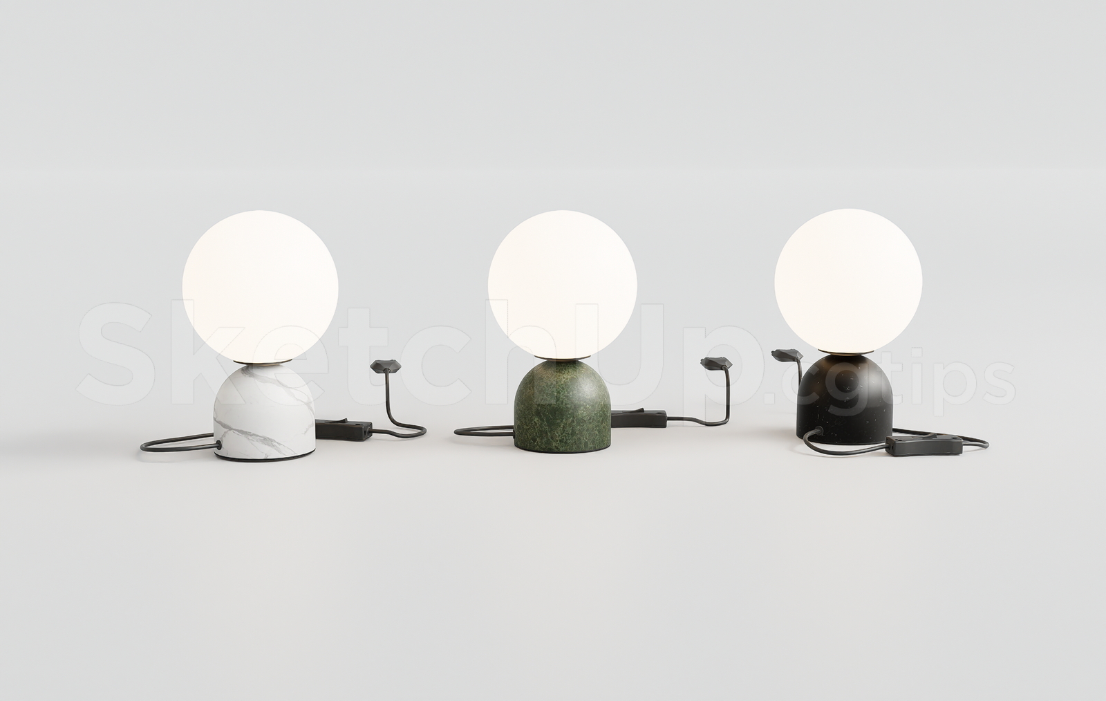 21681. Modern Marble Glass Ball Table Lamp Set Sketchup Model Free Download (1)