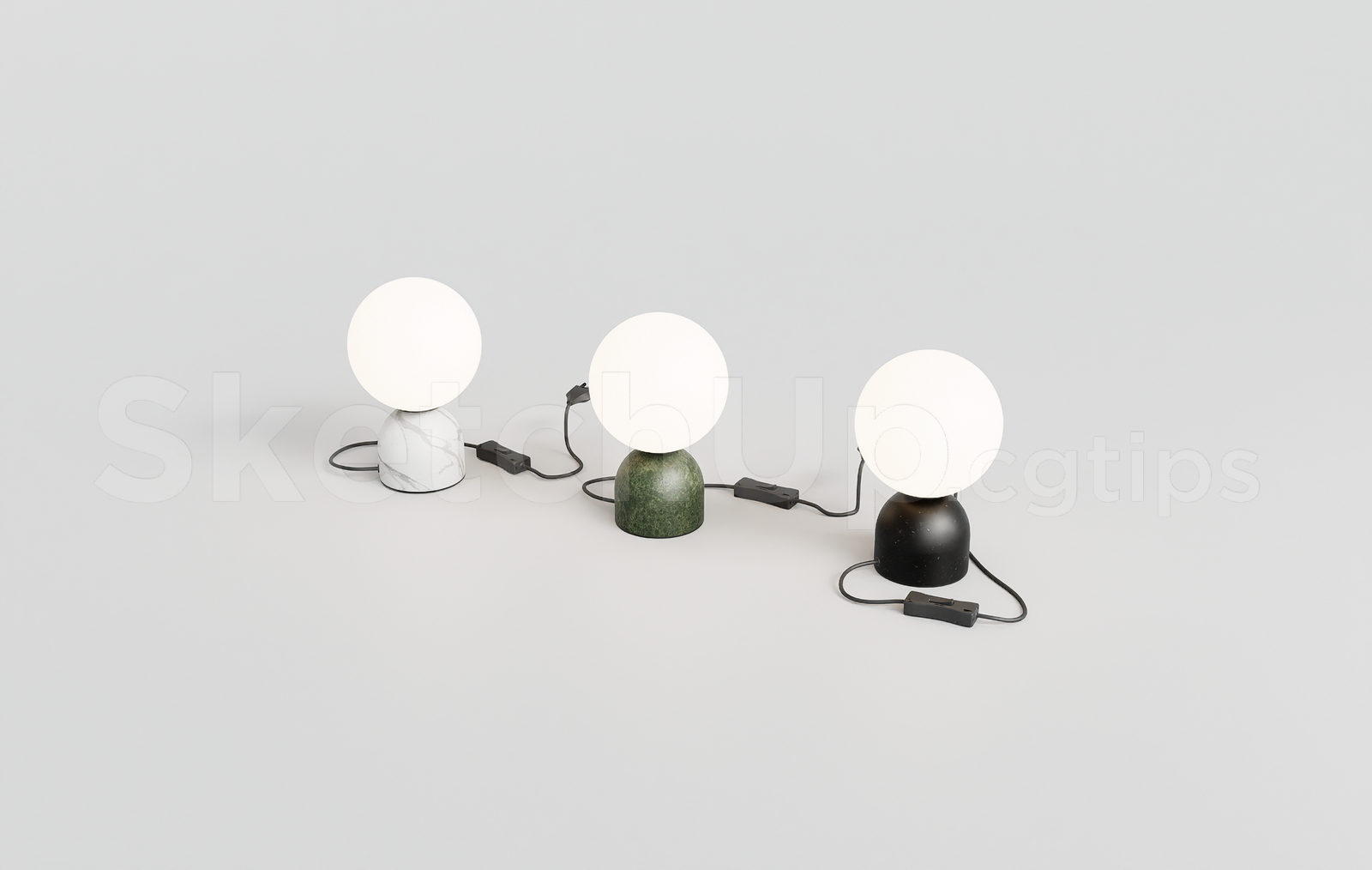 21681. Modern Marble Glass Ball Table Lamp Set Sketchup Model Free Download (2)