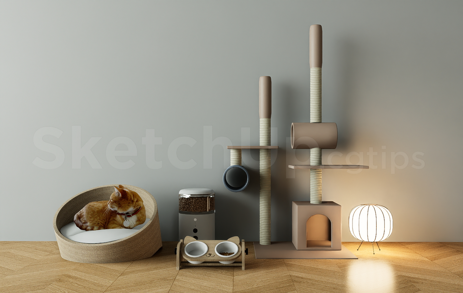 21683. Modern Cat Tree And Pet Furniture Set Sketchup Model Download (1)