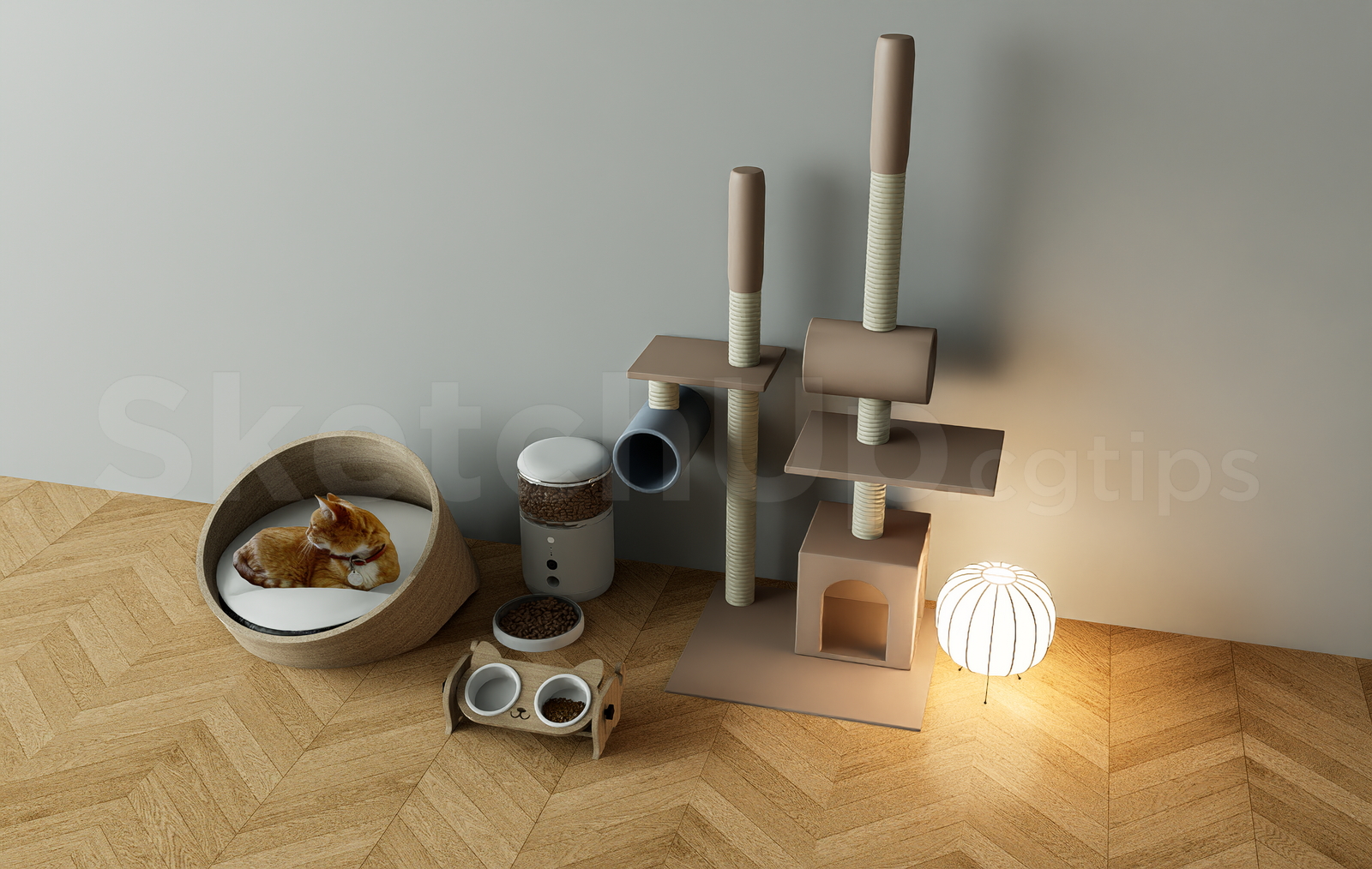 21683. Modern Cat Tree And Pet Furniture Set Sketchup Model Download (2)