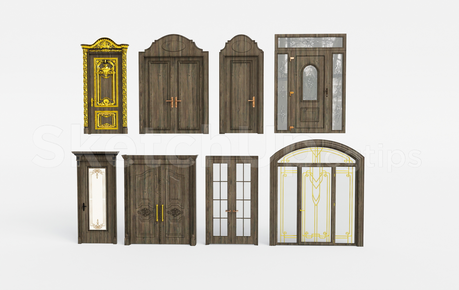 21684. Luxury Classic Wooden Door Collection Sketchup Model Download (1)
