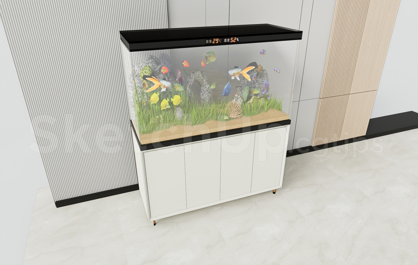 21685. Modern Aquarium Fish Tank With Storage Cabinet – Sketchup 3d Model Download (2)