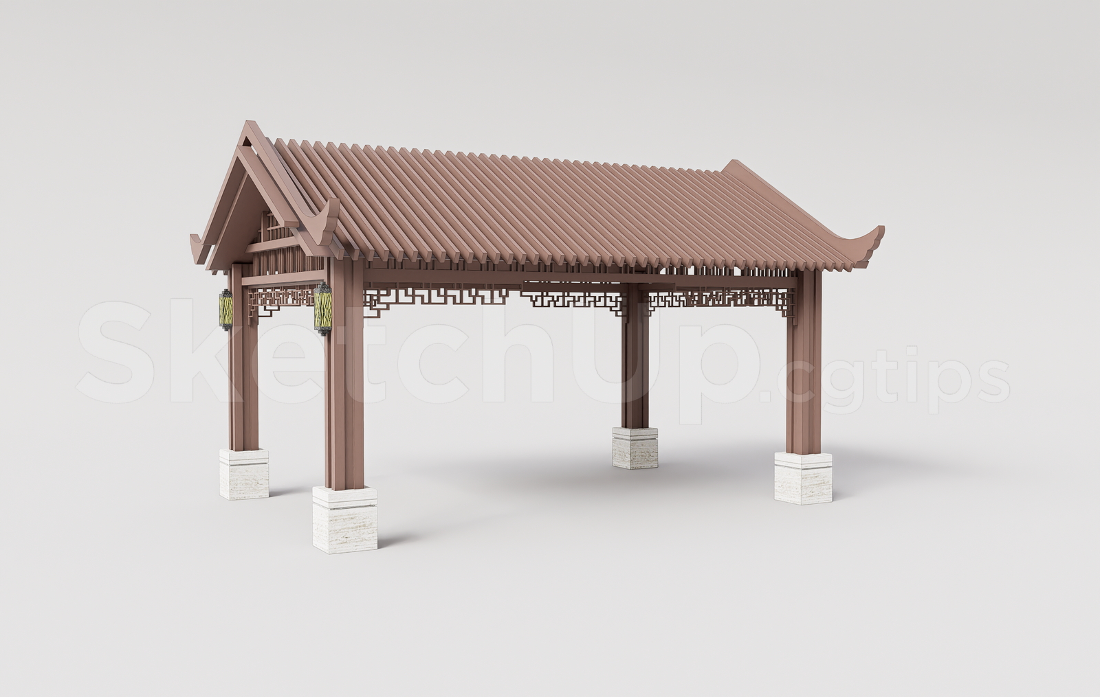 21686. Traditional Asian Wooden Pavilion – Sketchup 3d Model Download