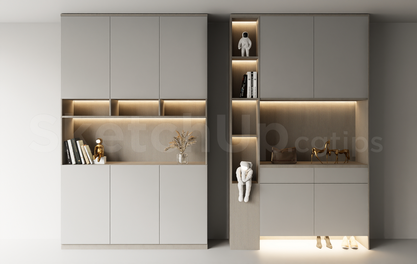 21687. Modern Foyer Shoe Cabinet With Led Lighting Sketchup Model Download (1)