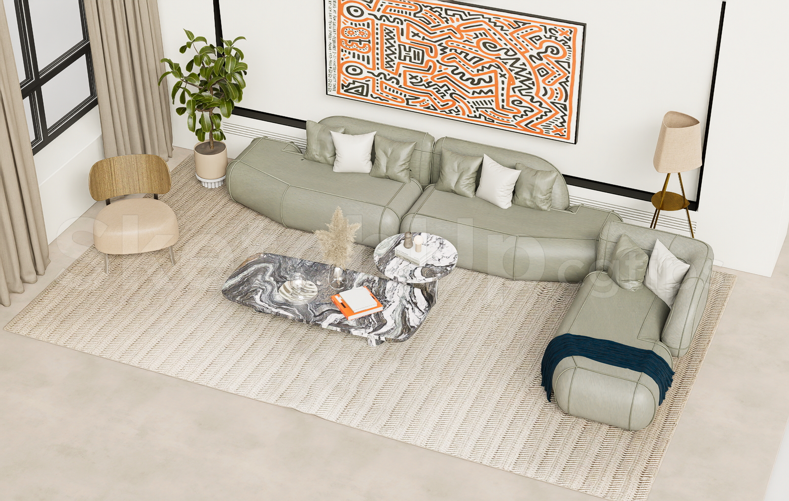 21688. Contemporary Leather Sectional Sofa Sketchup Model Download (2)