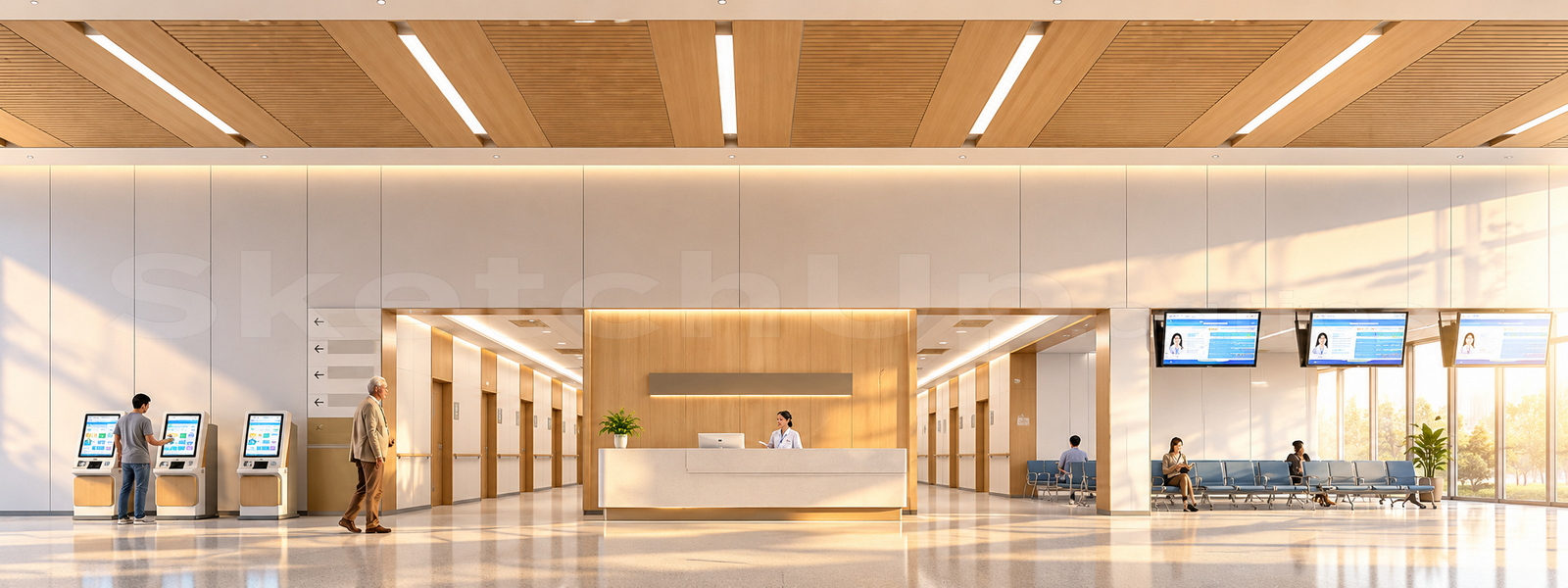 21690. Modern Medical Center Main Lobby And Service Counter Sketchup Model Download (2)