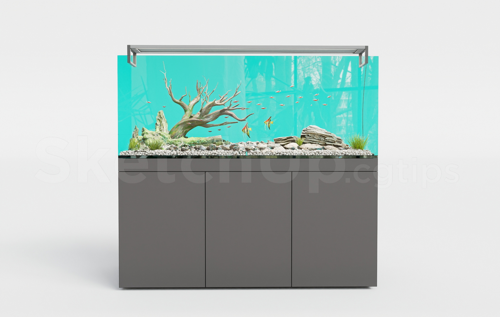 21692. Modern Aquascape Fish Tank With Cabinet - 3d Model Sketchup Download (1)