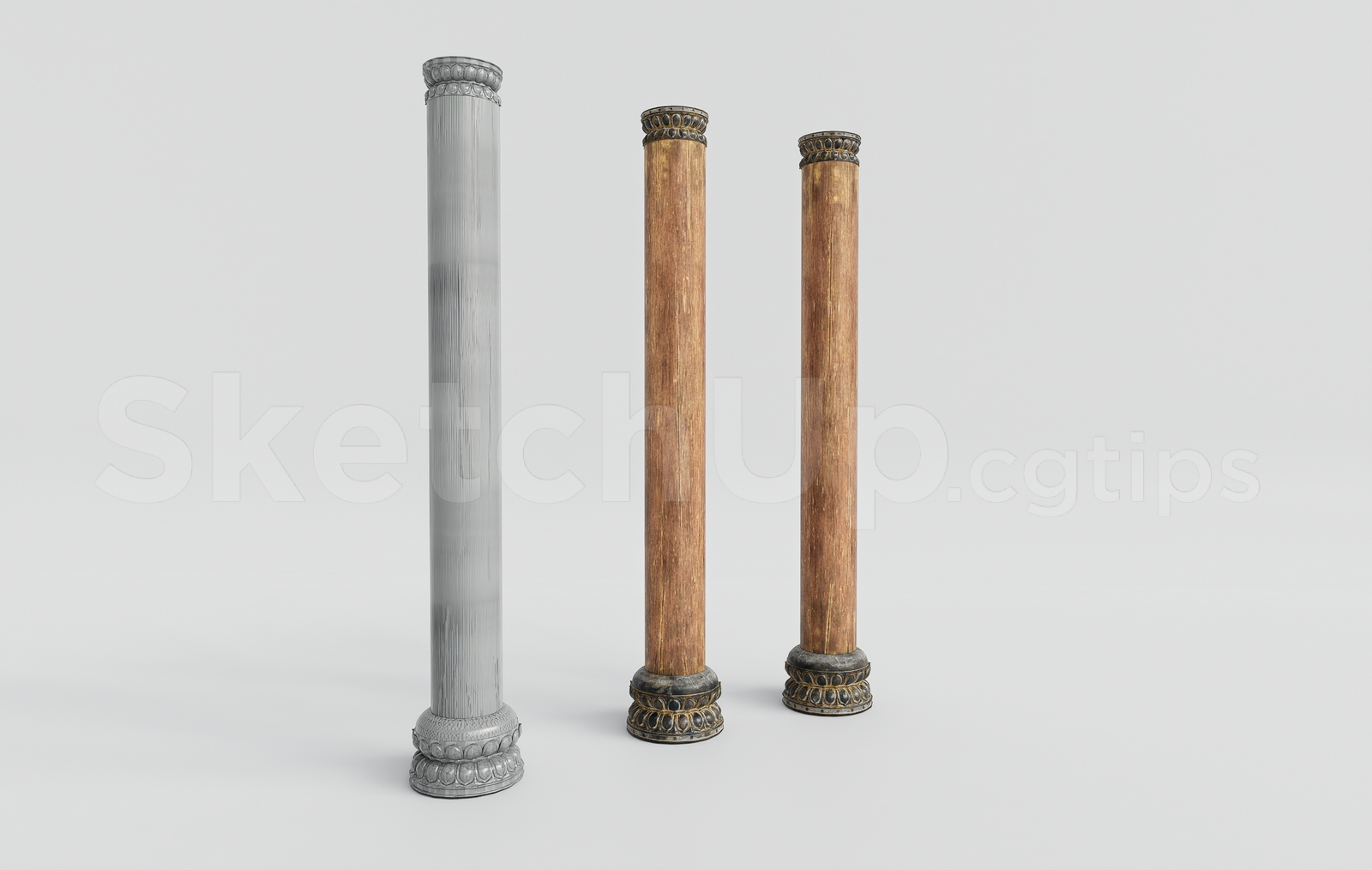 21695. Classic Wooden And Marble Column Set 3d Model Sketchup Download (1)