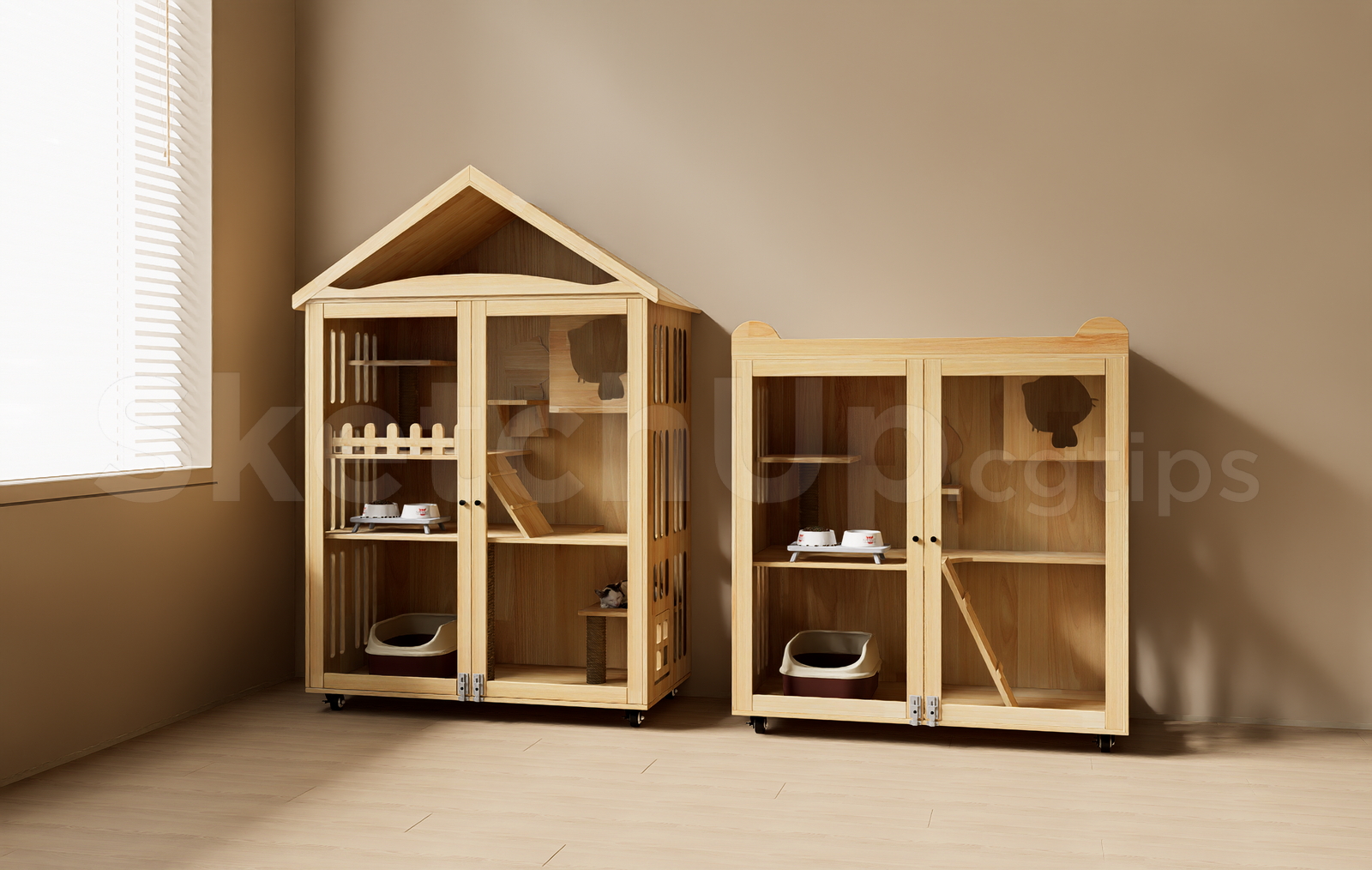 21697. Wooden Cat Cage Villa Set 3d Model Sketchup Download (1)
