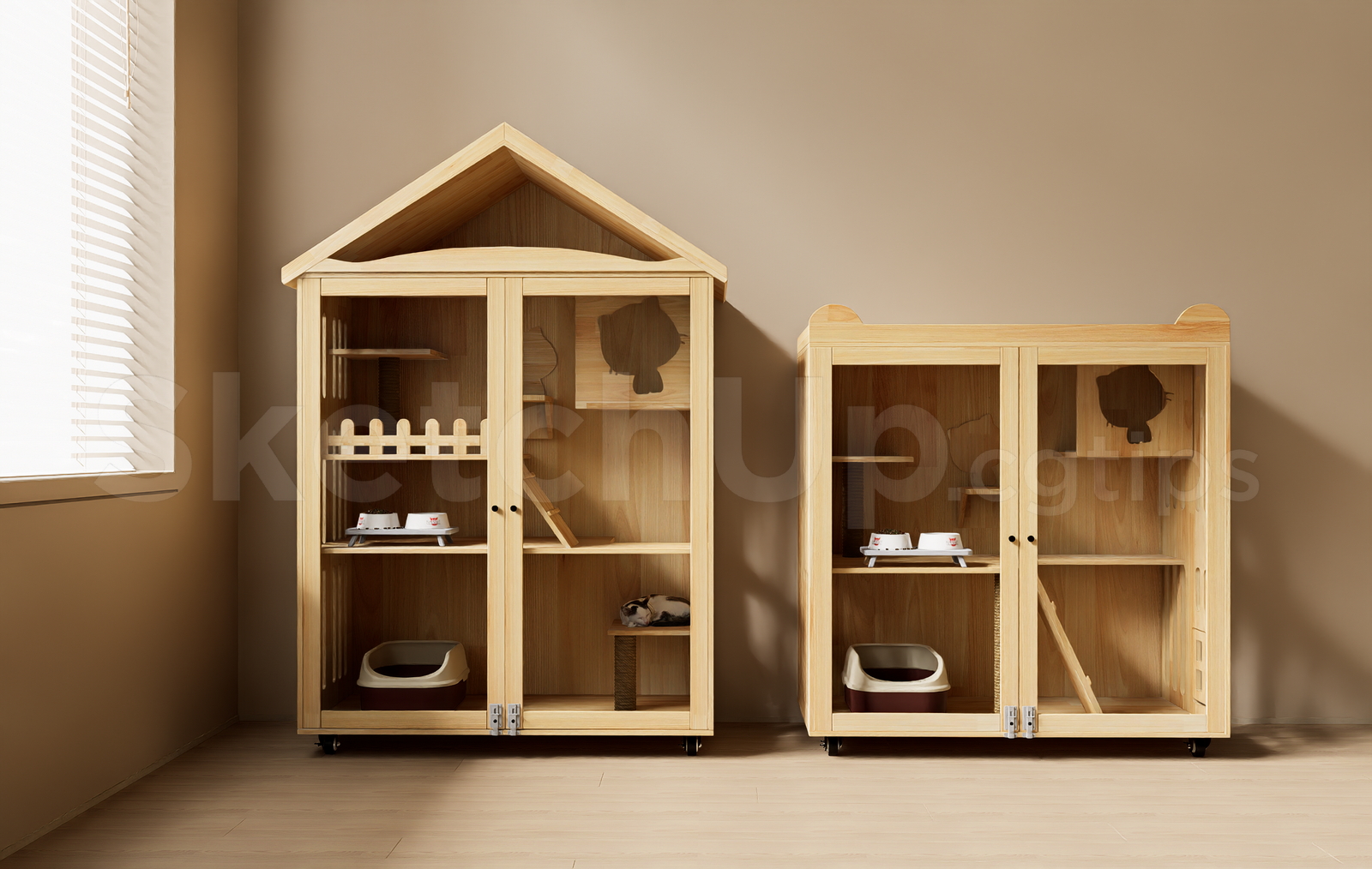 21697. Wooden Cat Cage Villa Set 3d Model Sketchup Download (2)