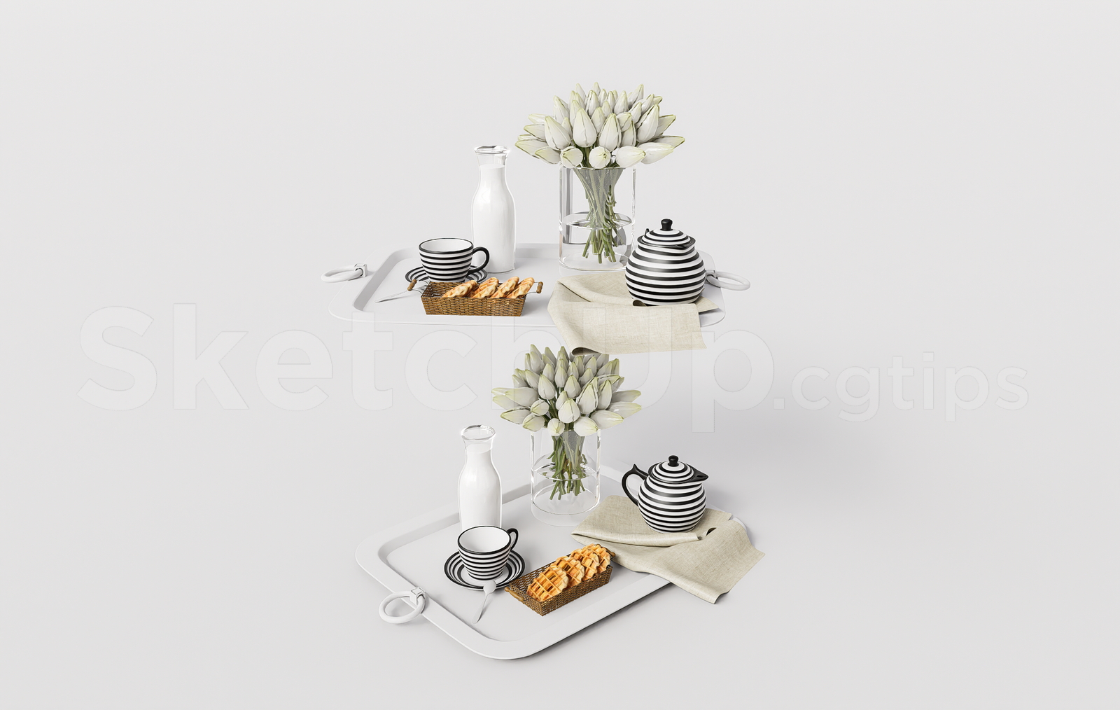 21698. Breakfast And Tea Tray Decor Set 3d Model Sketchup Download (1)