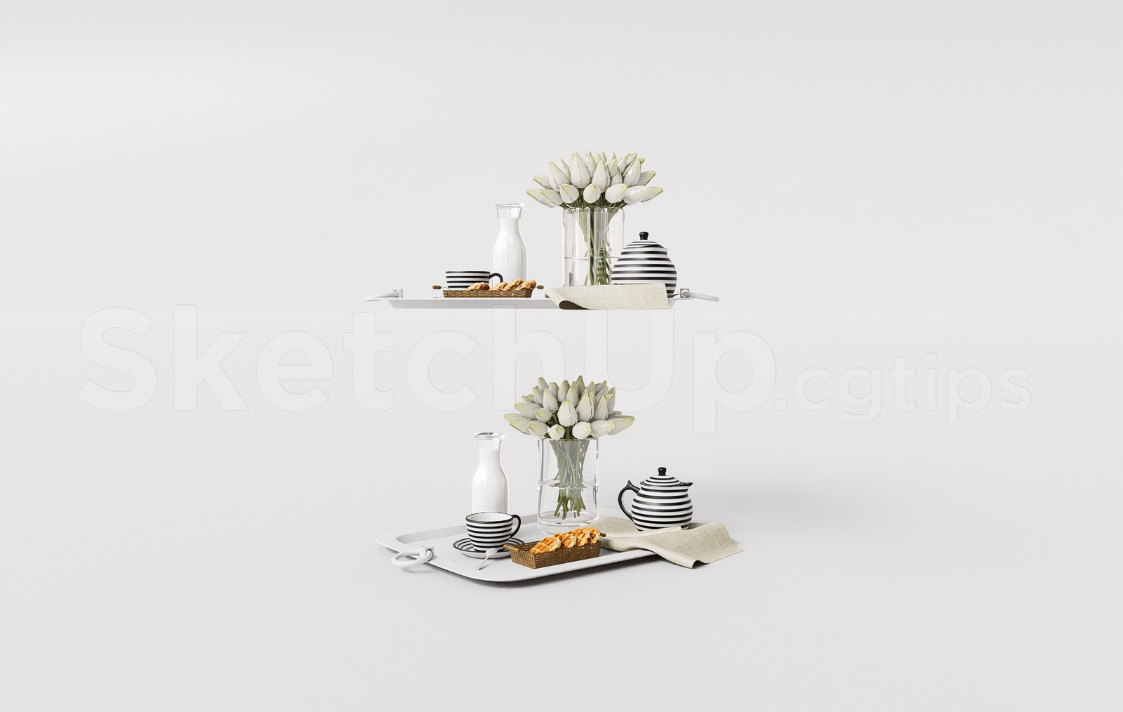 21698. Breakfast And Tea Tray Decor Set 3d Model Sketchup Download (2)