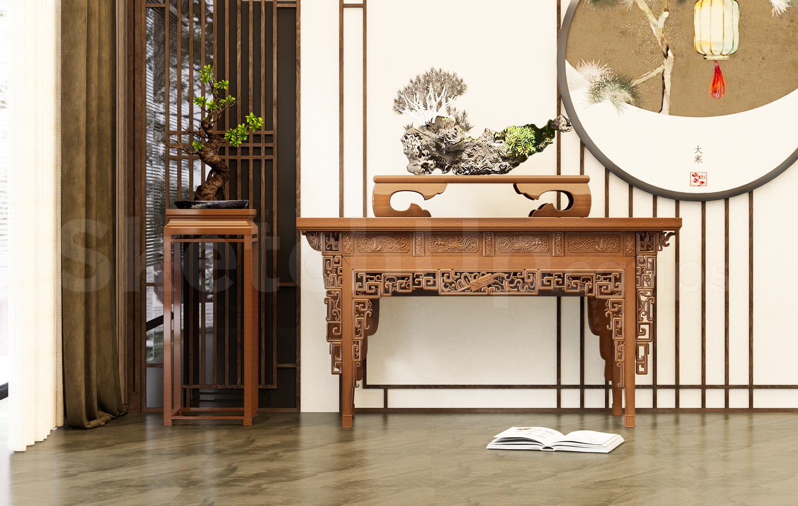 21701. Neo Chinese Shrine Altar Table – Free Sketchup Download (1)